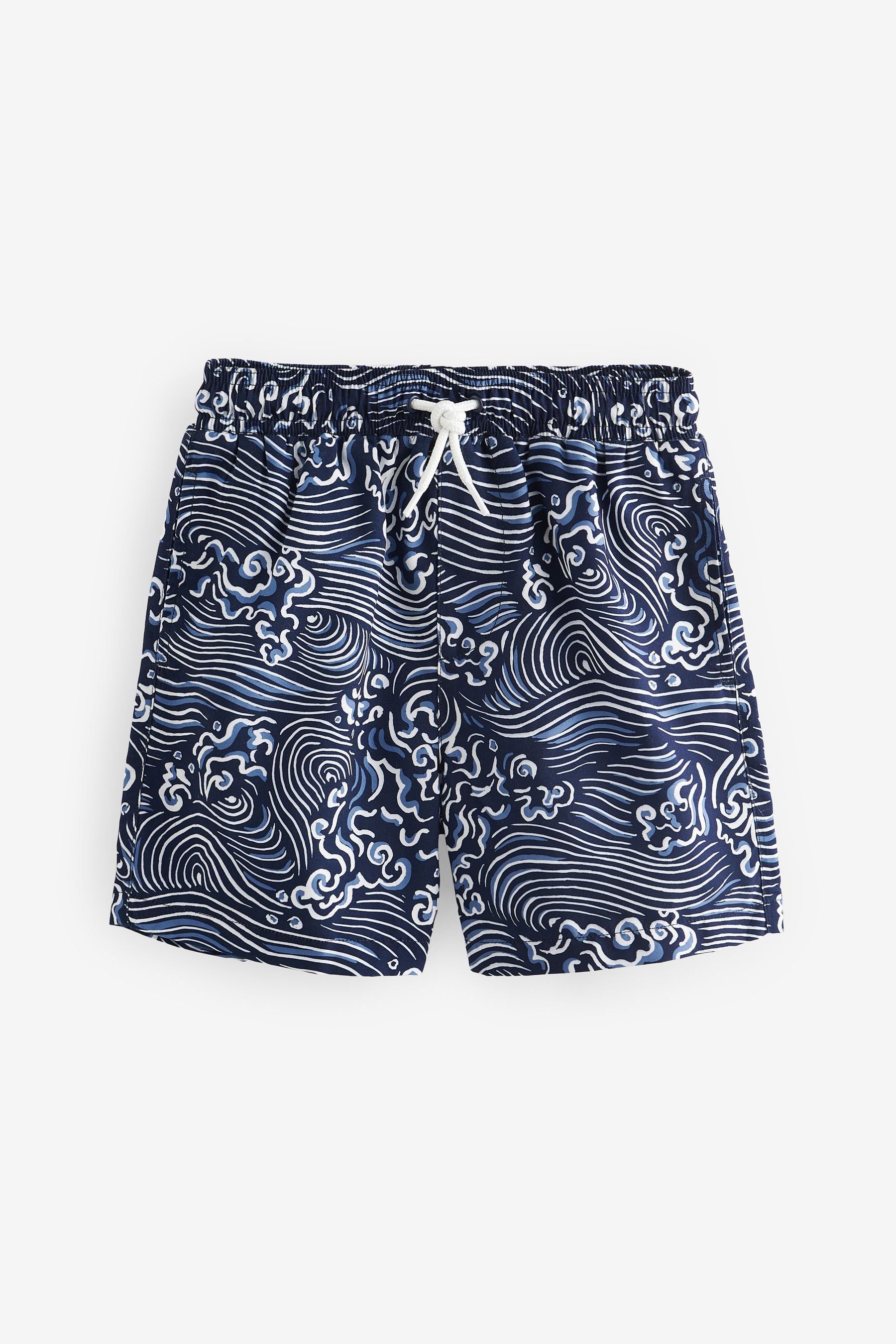 Navy Blue Wave Printed Swim Shorts (3-16yrs)