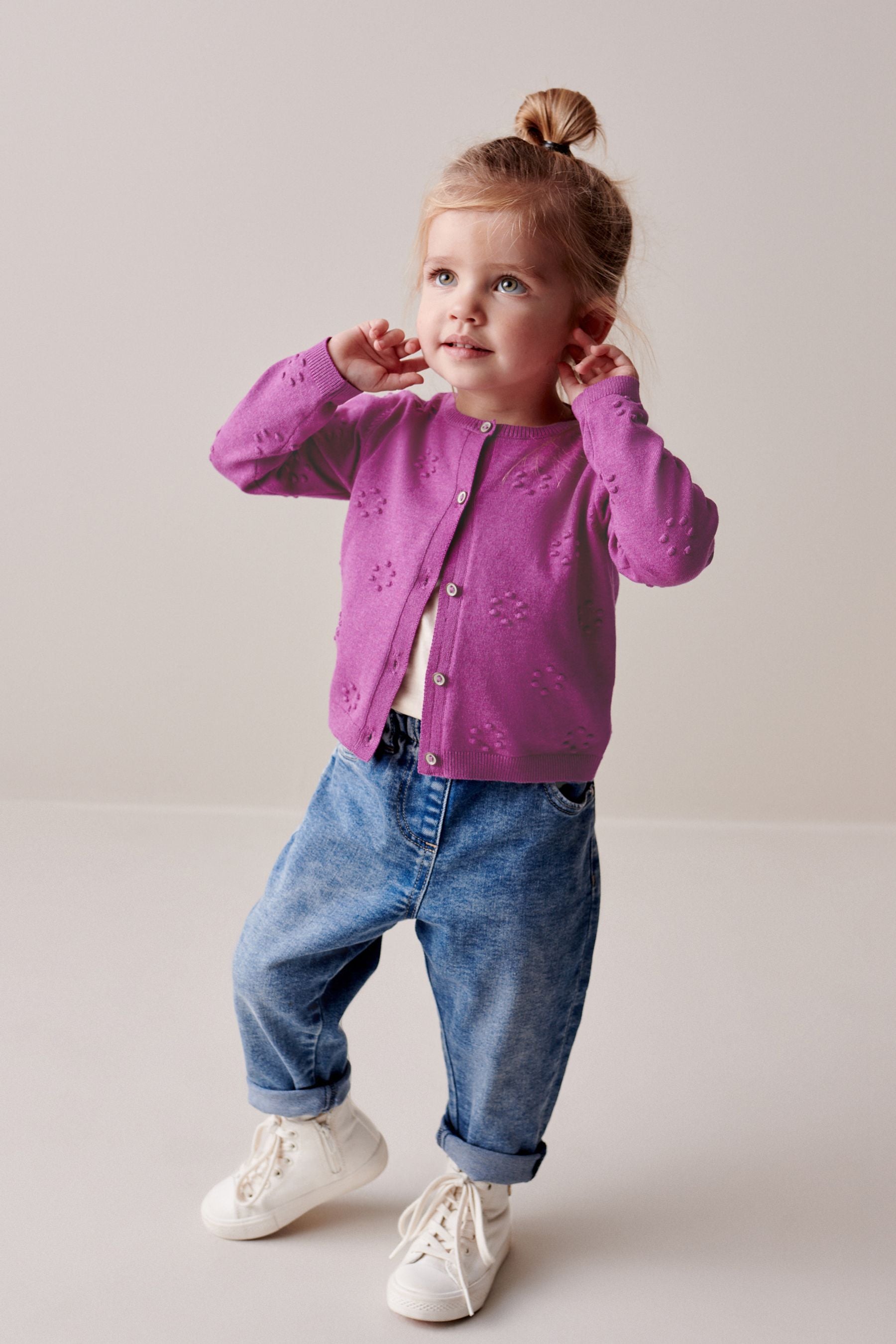 Purple Bobble Cardigan (3mths-10yrs)