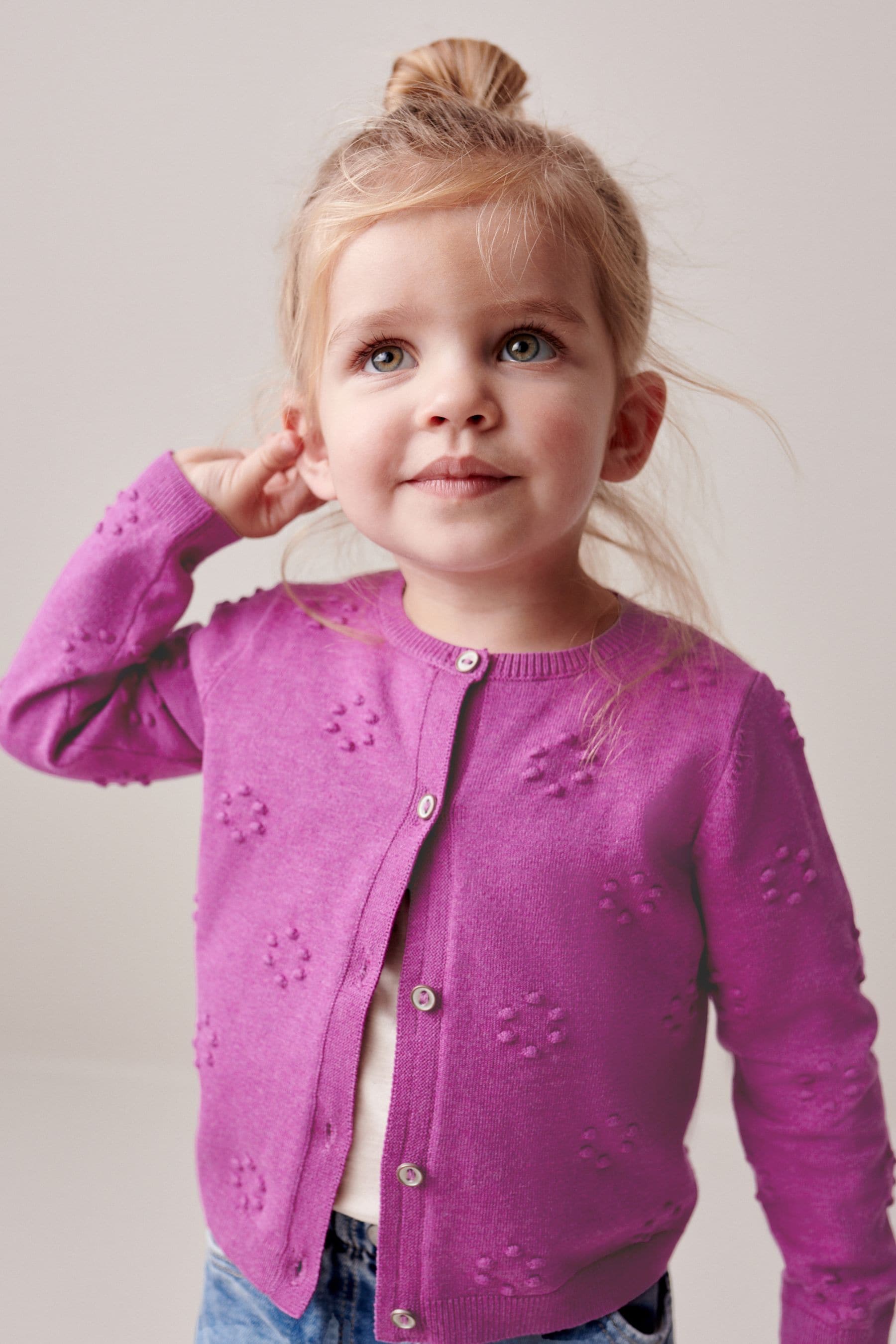 Purple Bobble Cardigan (3mths-10yrs)