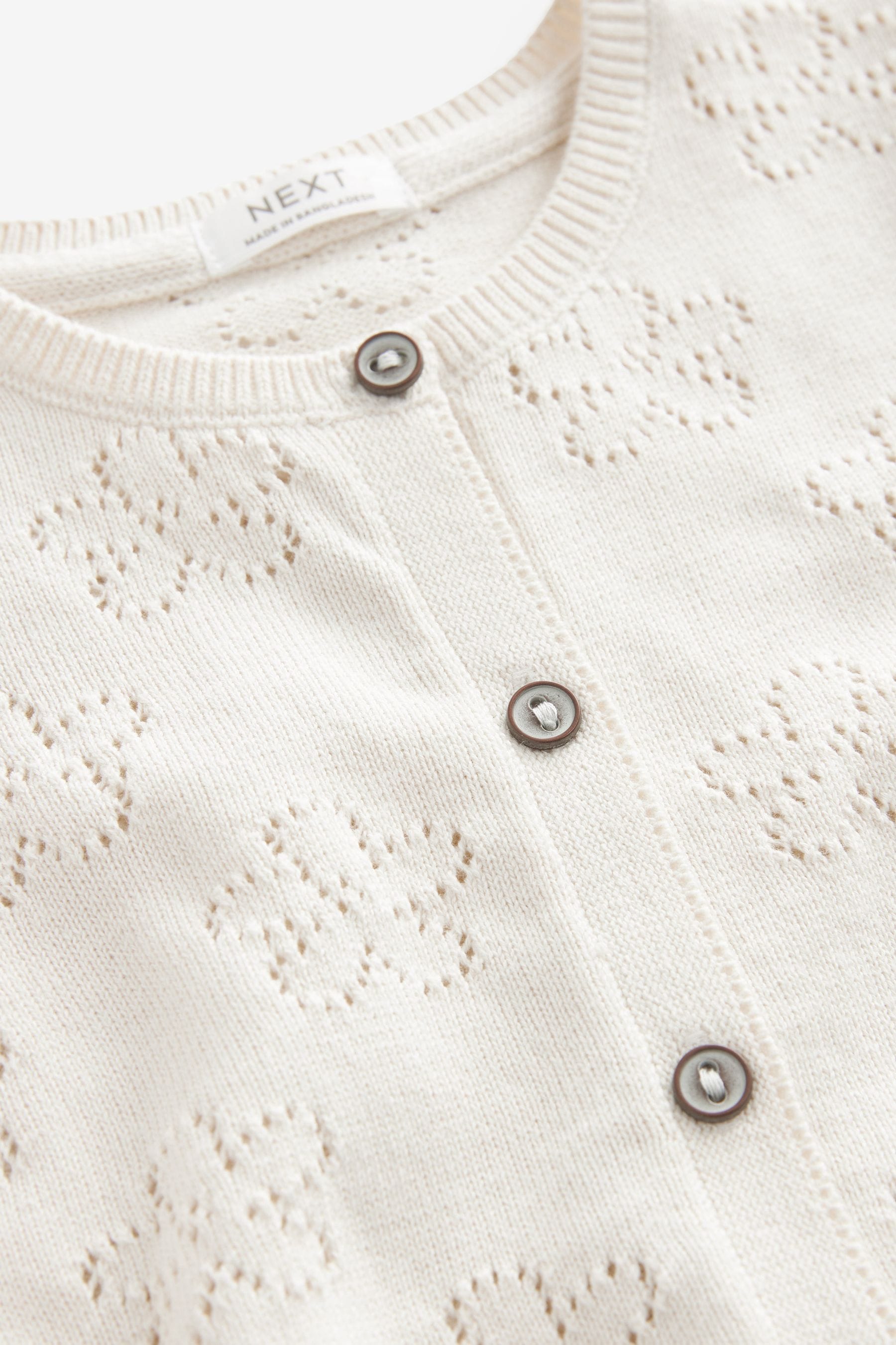 Ecru Cream Marl 100% Cotton Flower Pointelle Cardigan (3mths-10yrs)