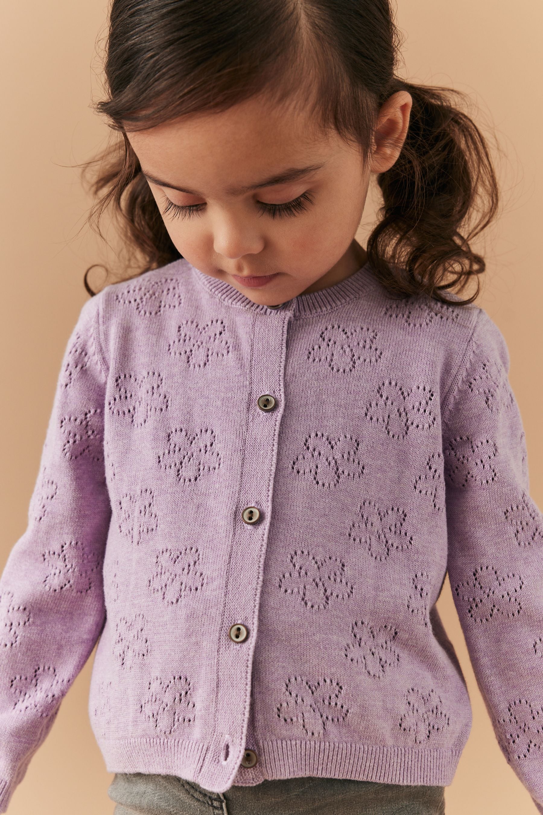 Lilac Purple Flower Pointelle Cardigan (3mths-10yrs)