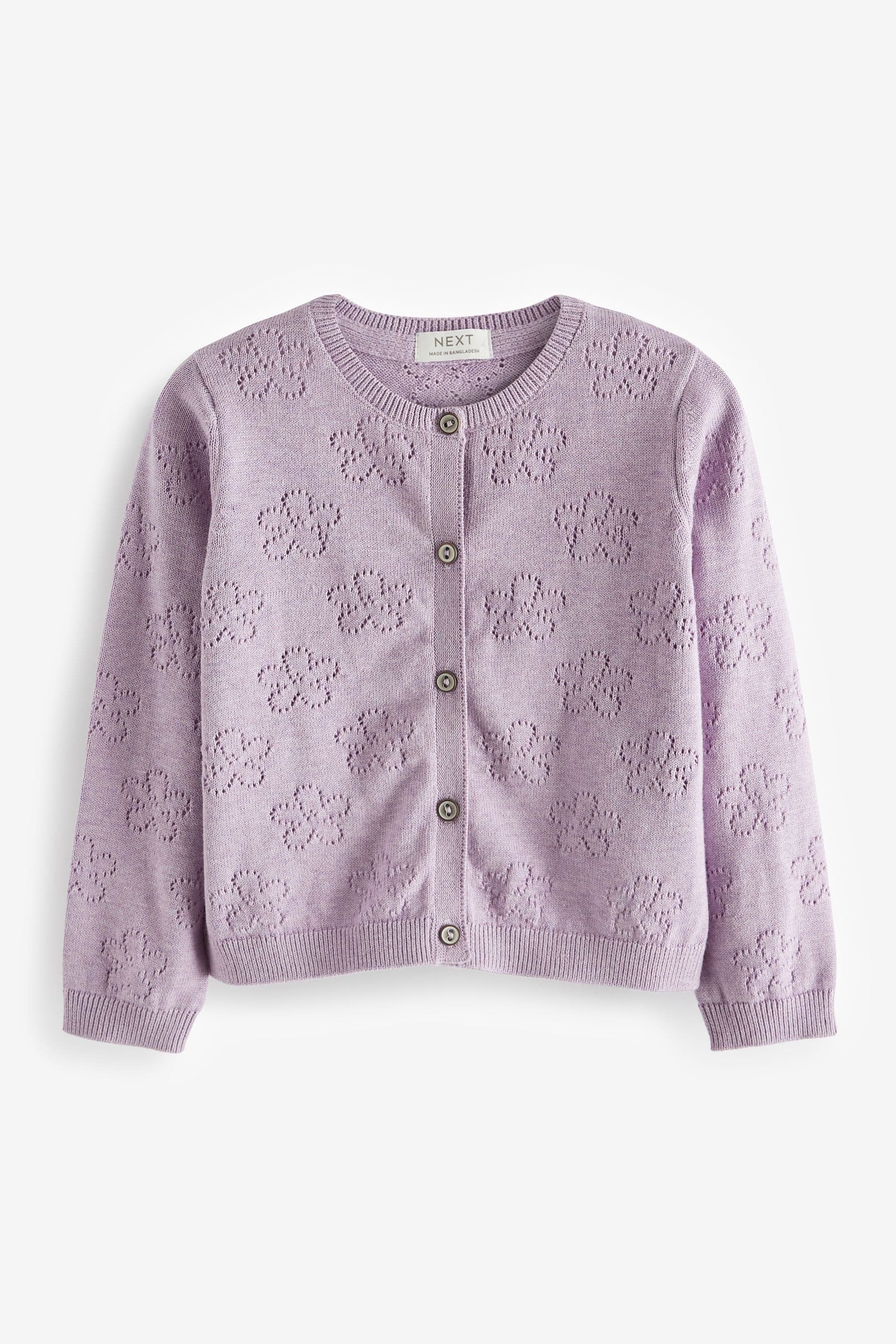 Lilac Purple Flower Pointelle Cardigan (3mths-10yrs)