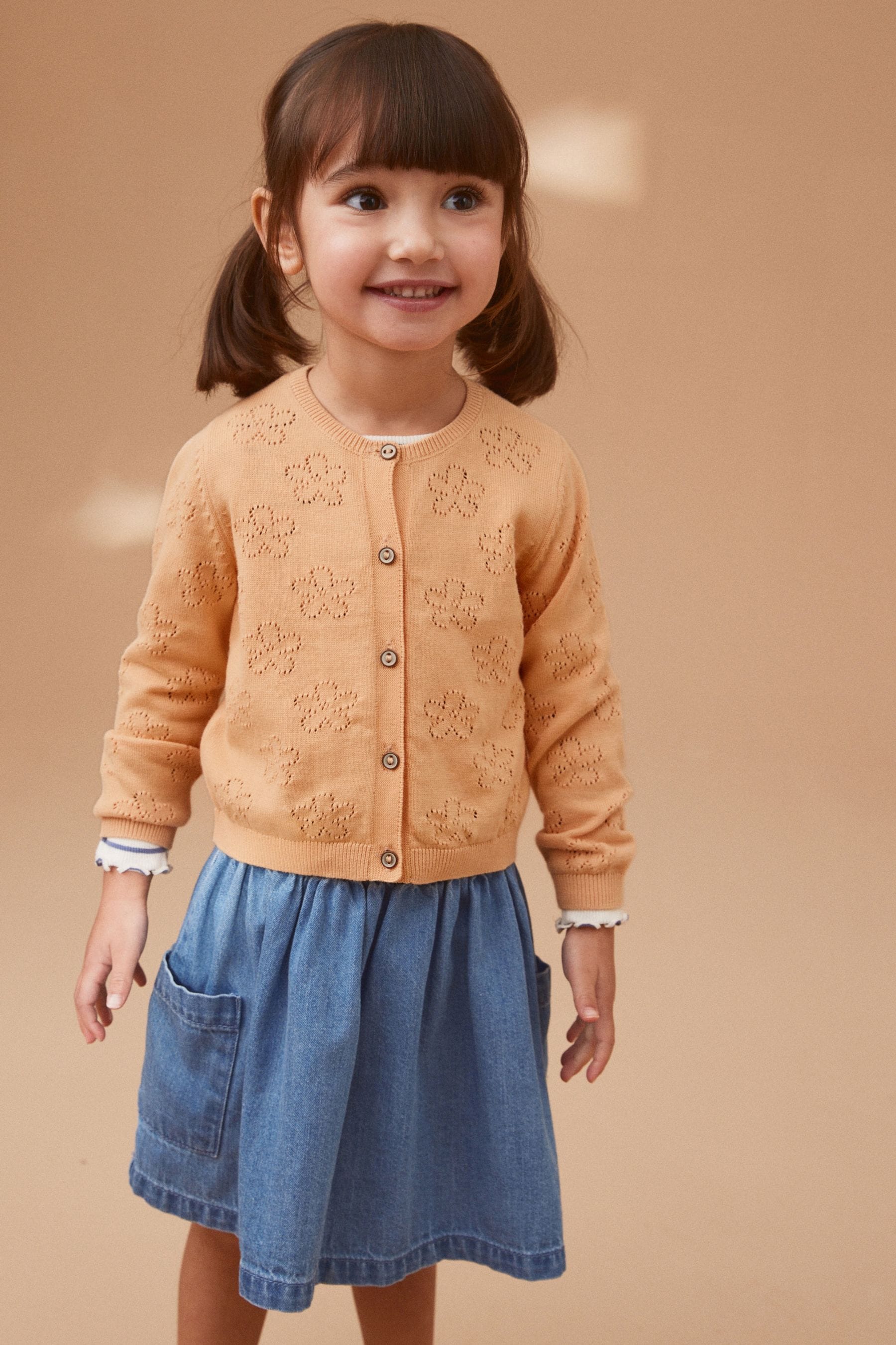 Orange Flower Pointelle Cardigan (3mths-10yrs)