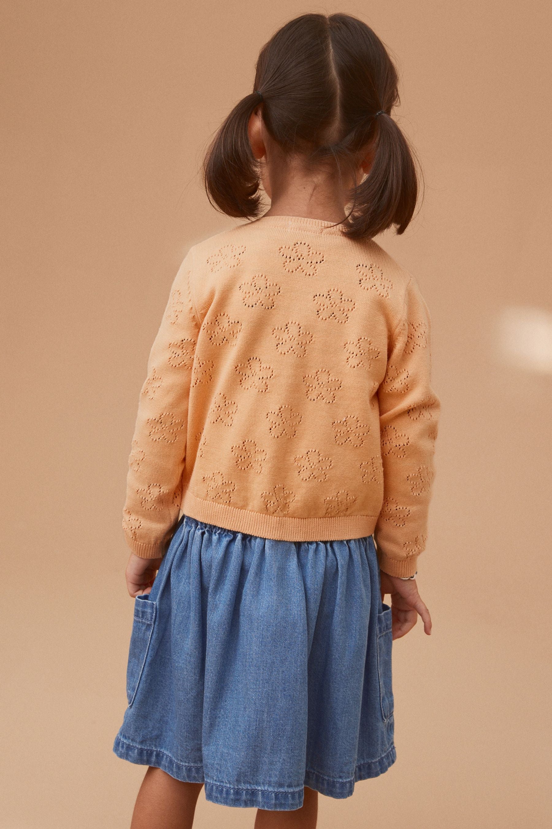 Orange Flower Pointelle Cardigan (3mths-10yrs)