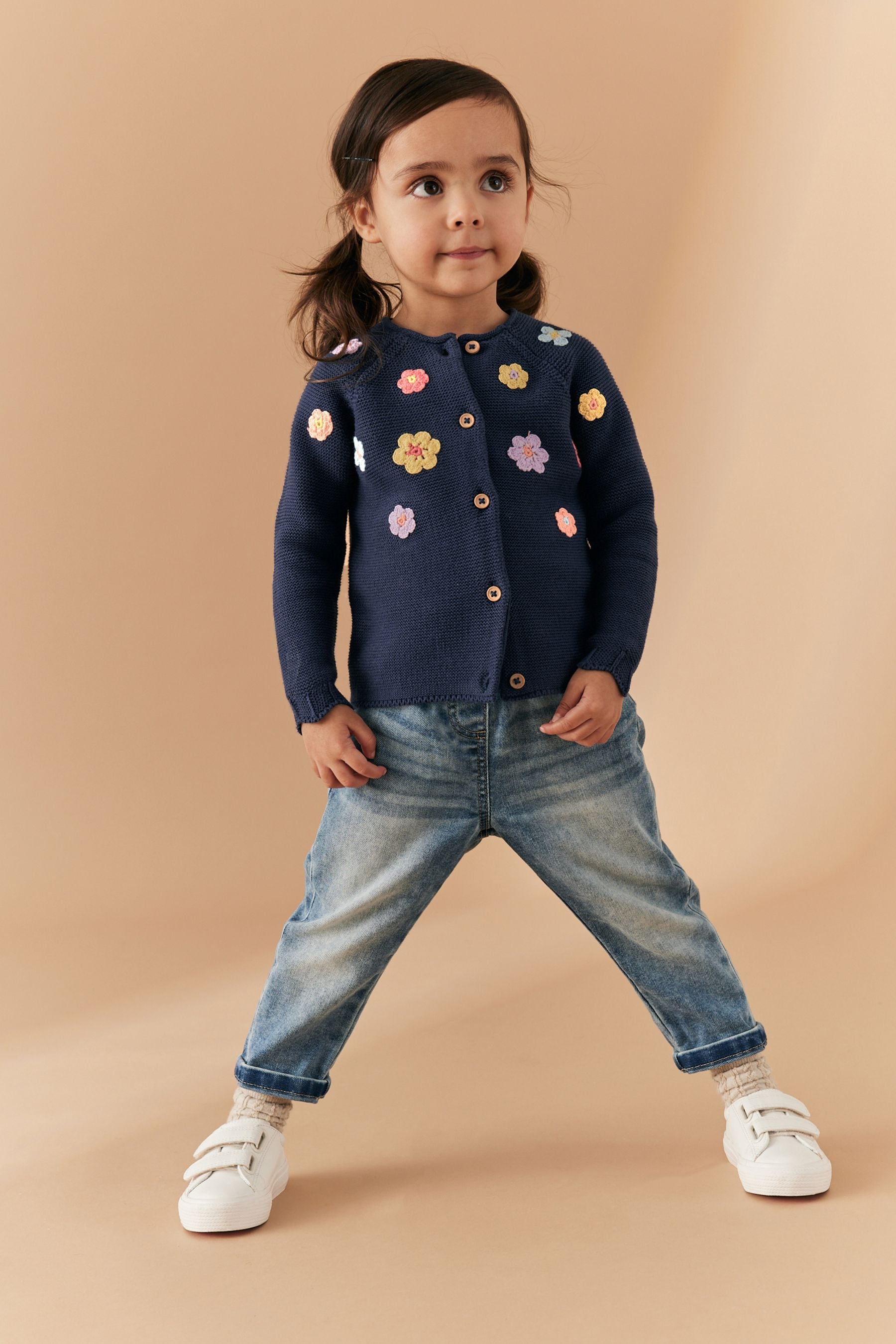 Navy Crochet Flower Cardigan (3mths-7yrs)