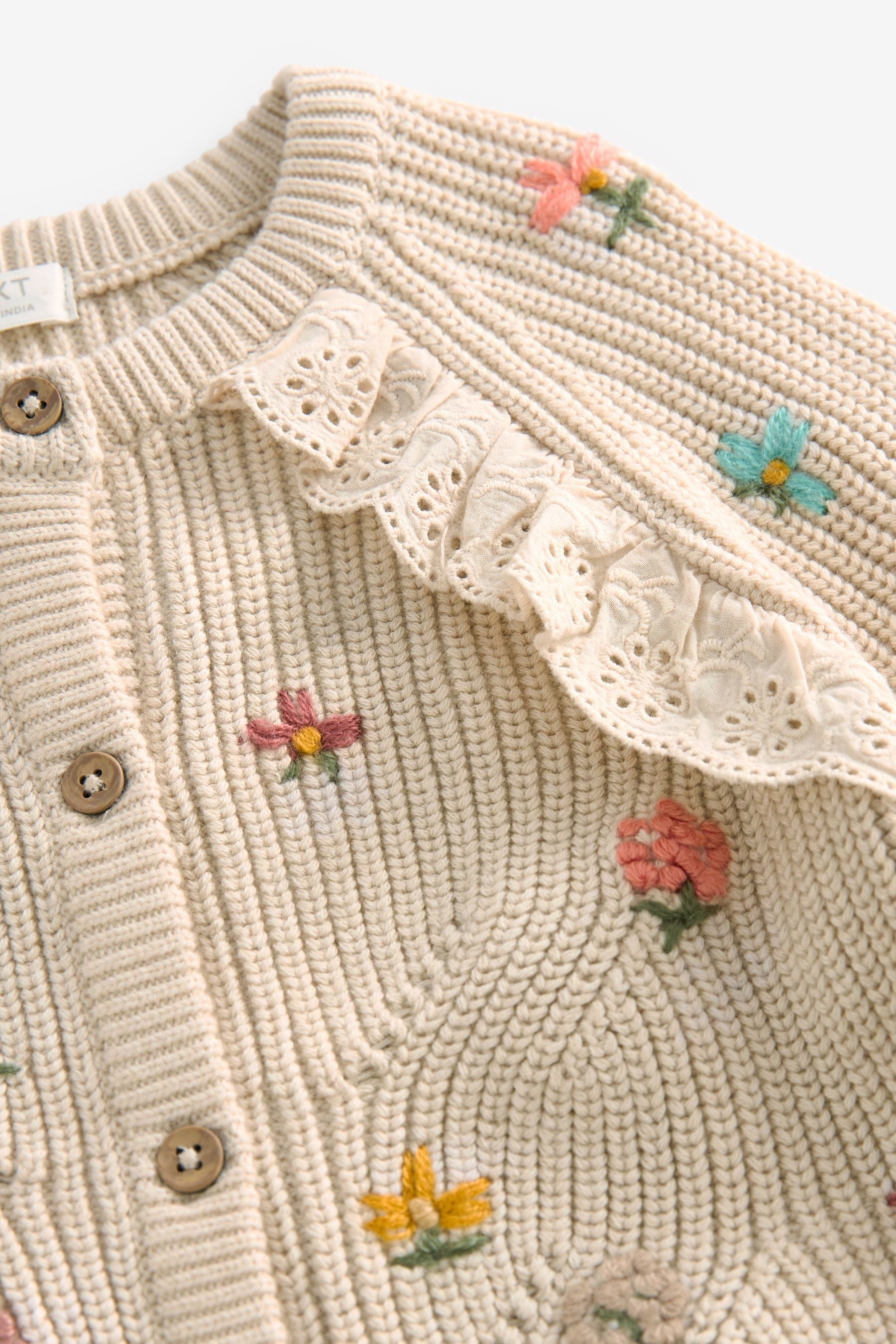 Ecru Cream Marl Broderie Frill Cardigan (3mths-7yrs)