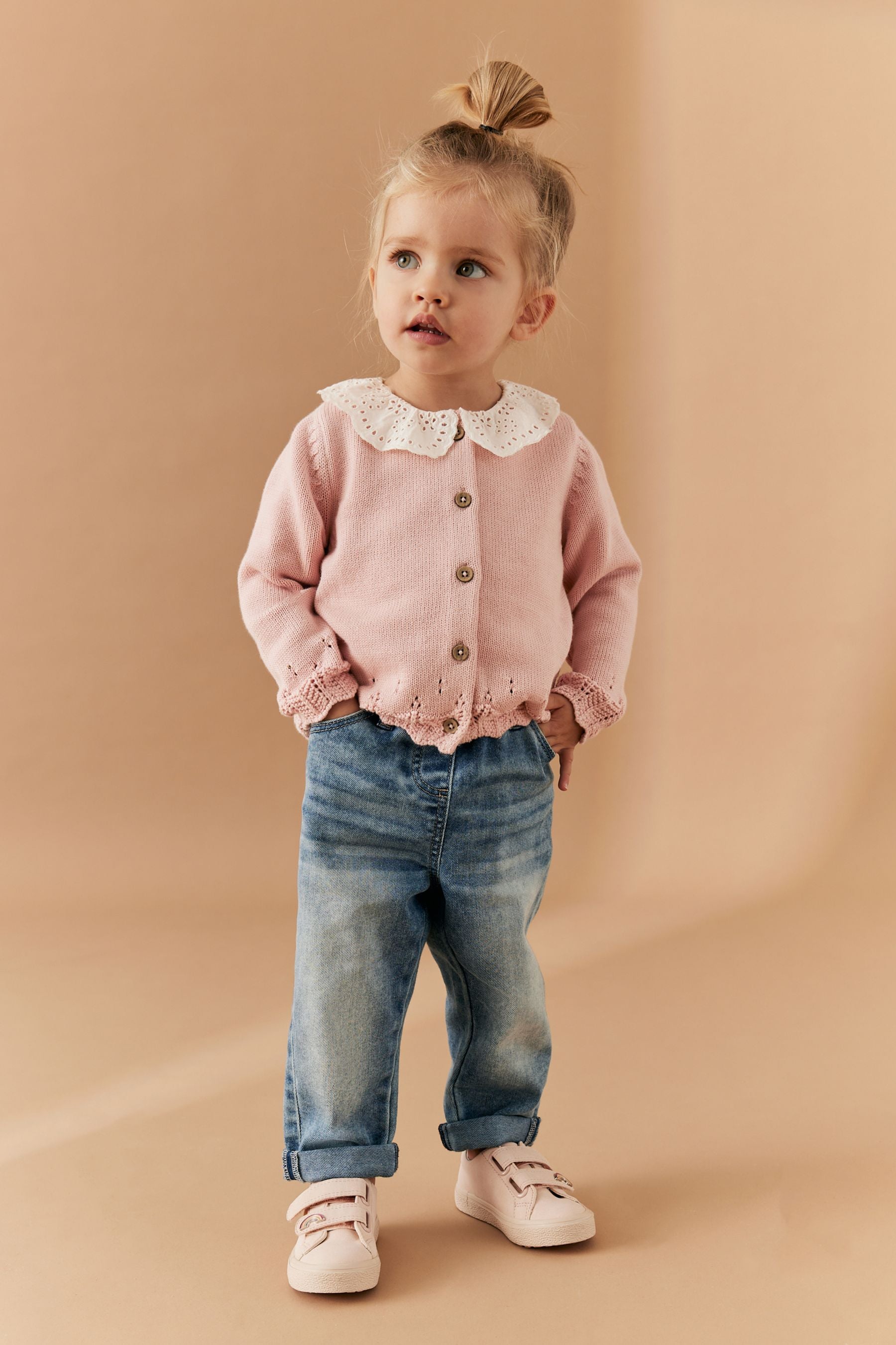 Pink Broderie Collar Cardigan (3mths-7yrs)