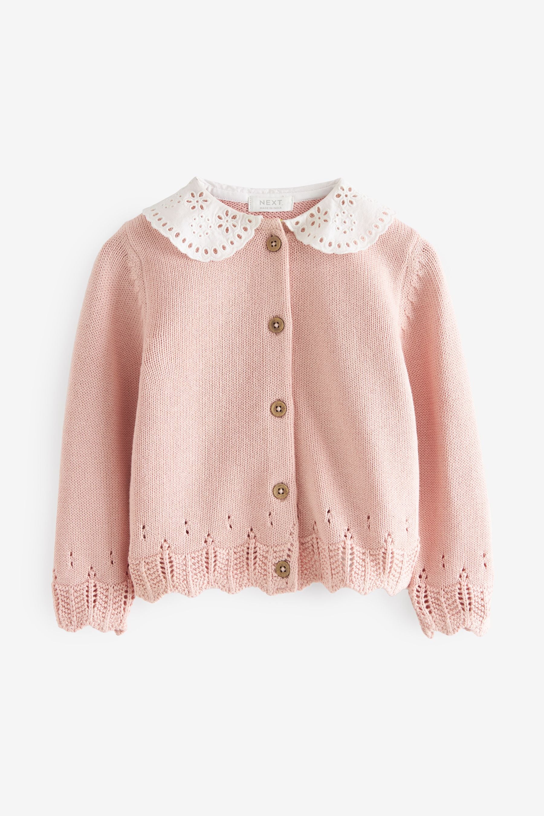 Pink Broderie Collar Cardigan (3mths-7yrs)