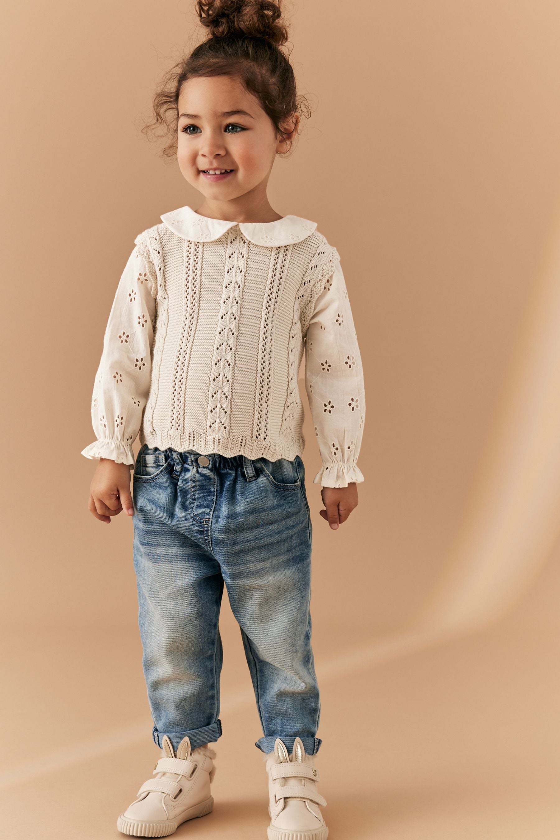 Ecru Marl 100% Cotton Collar Jumper (3mths-7yrs)