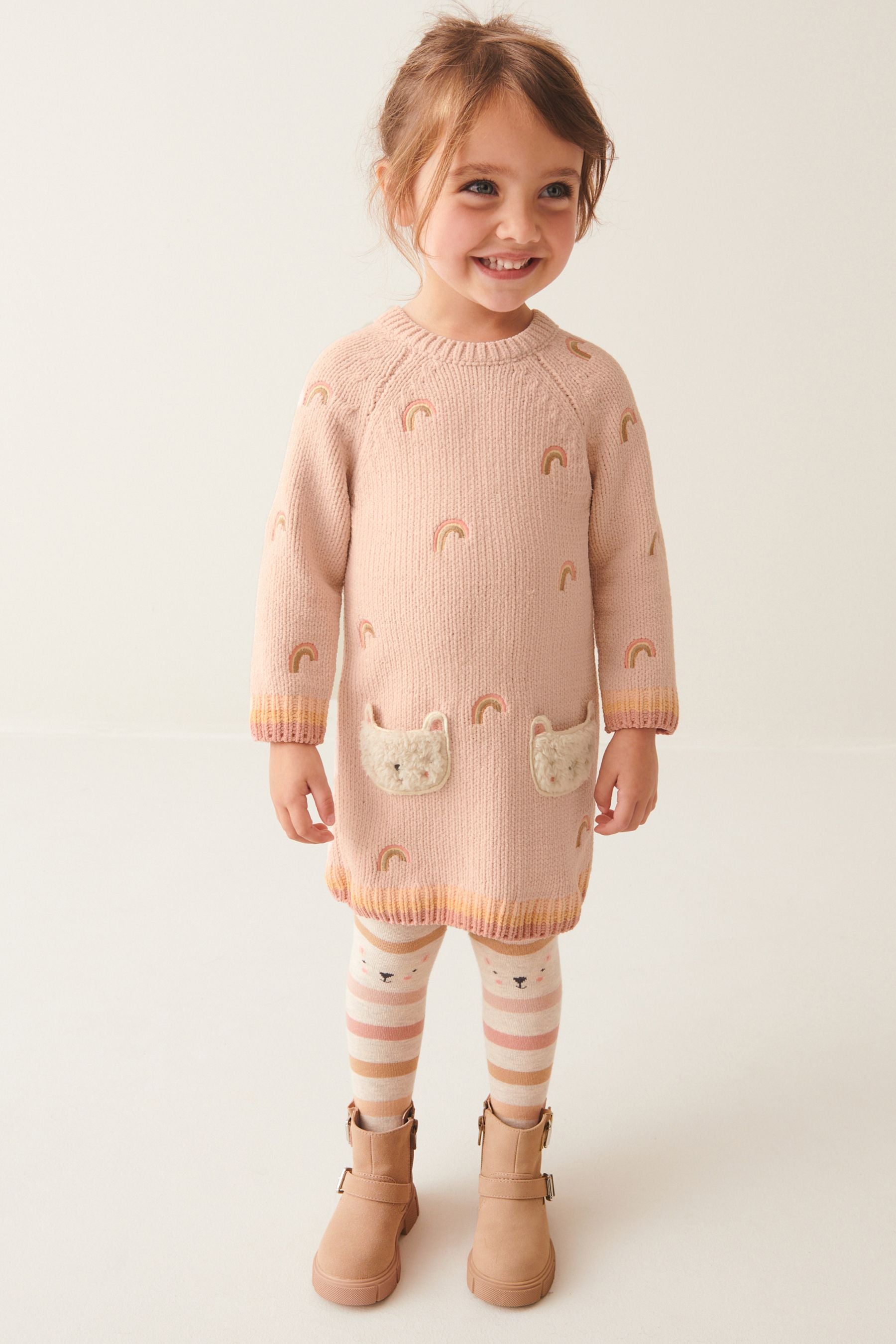 Ecru Cream Marl Jumper Dress and Tights Set (3mths-7yrs)