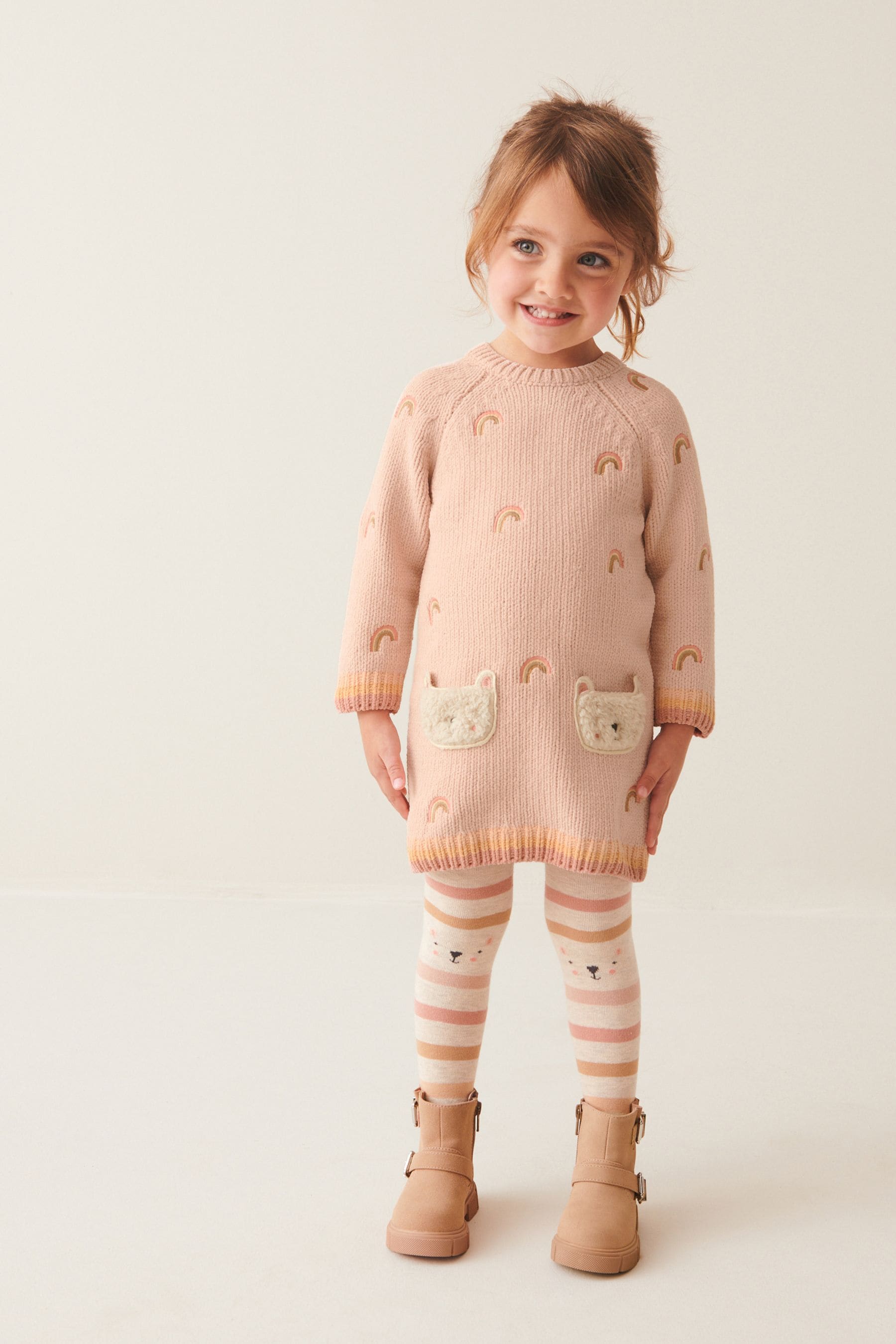 Ecru Cream Marl Jumper Dress and Tights Set (3mths-7yrs)