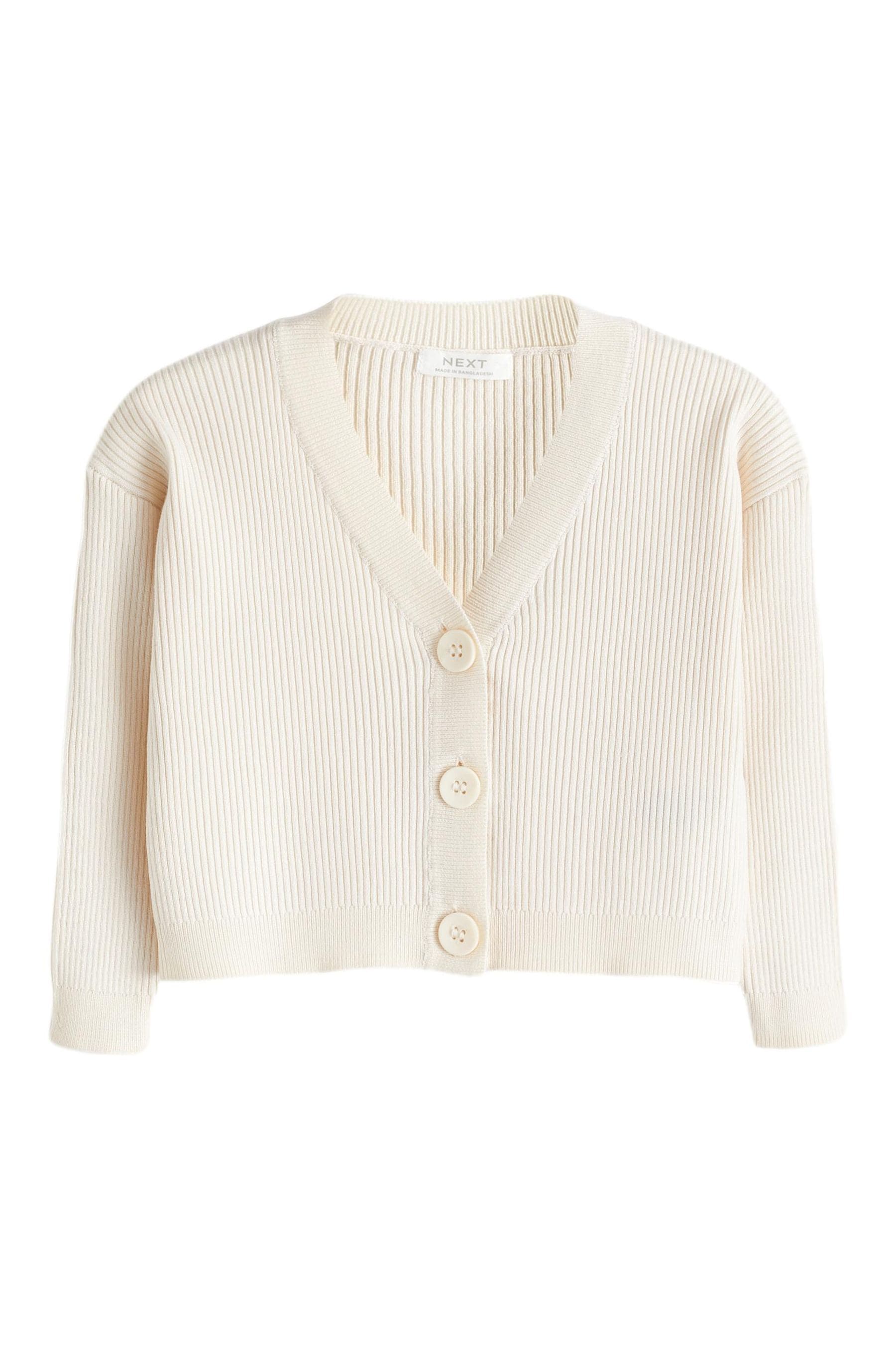 Ecru Cream Ribbed V-Neck Cardigan (3-16yrs)