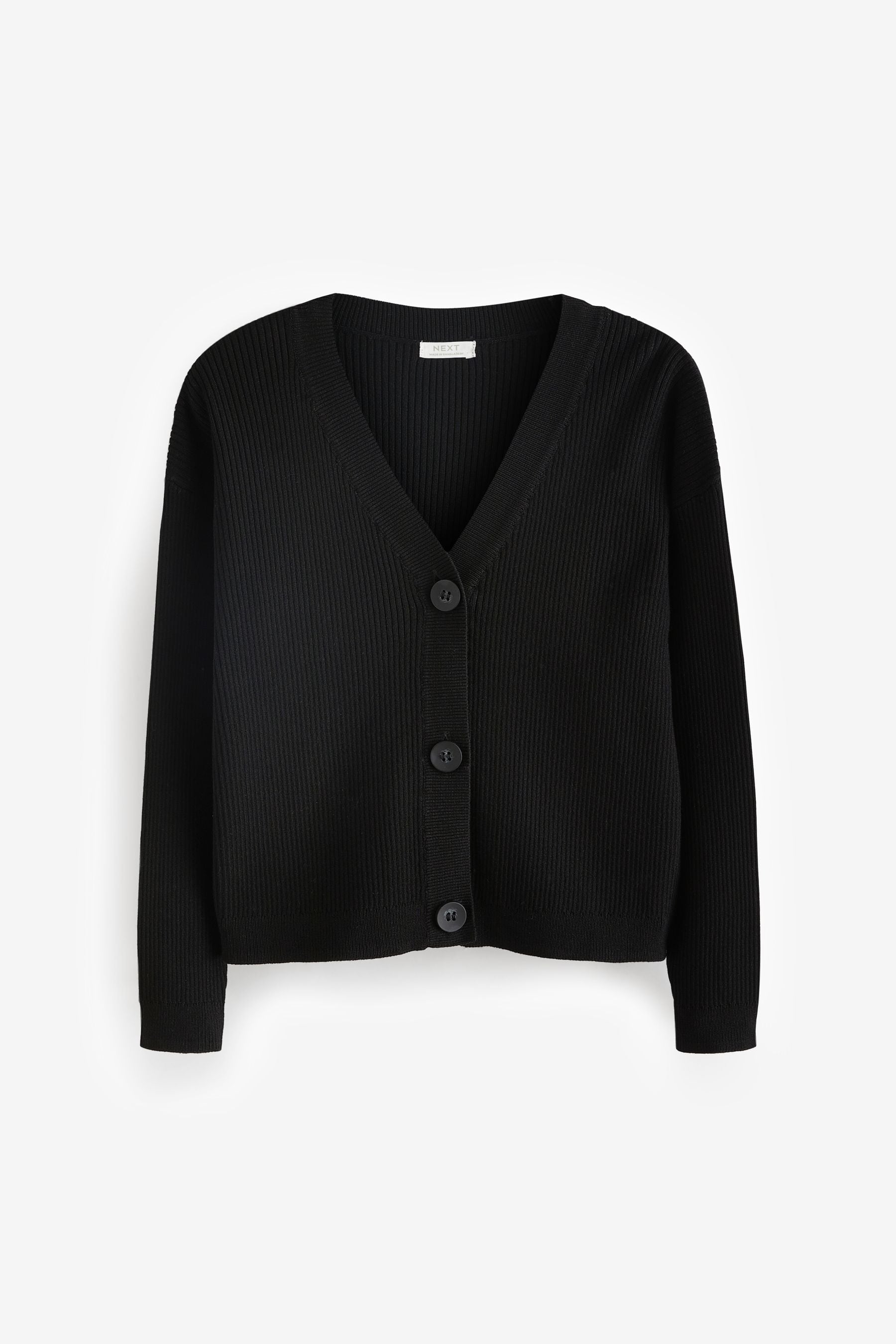 Black Ribbed V-Neck Cardigan (3-16yrs)