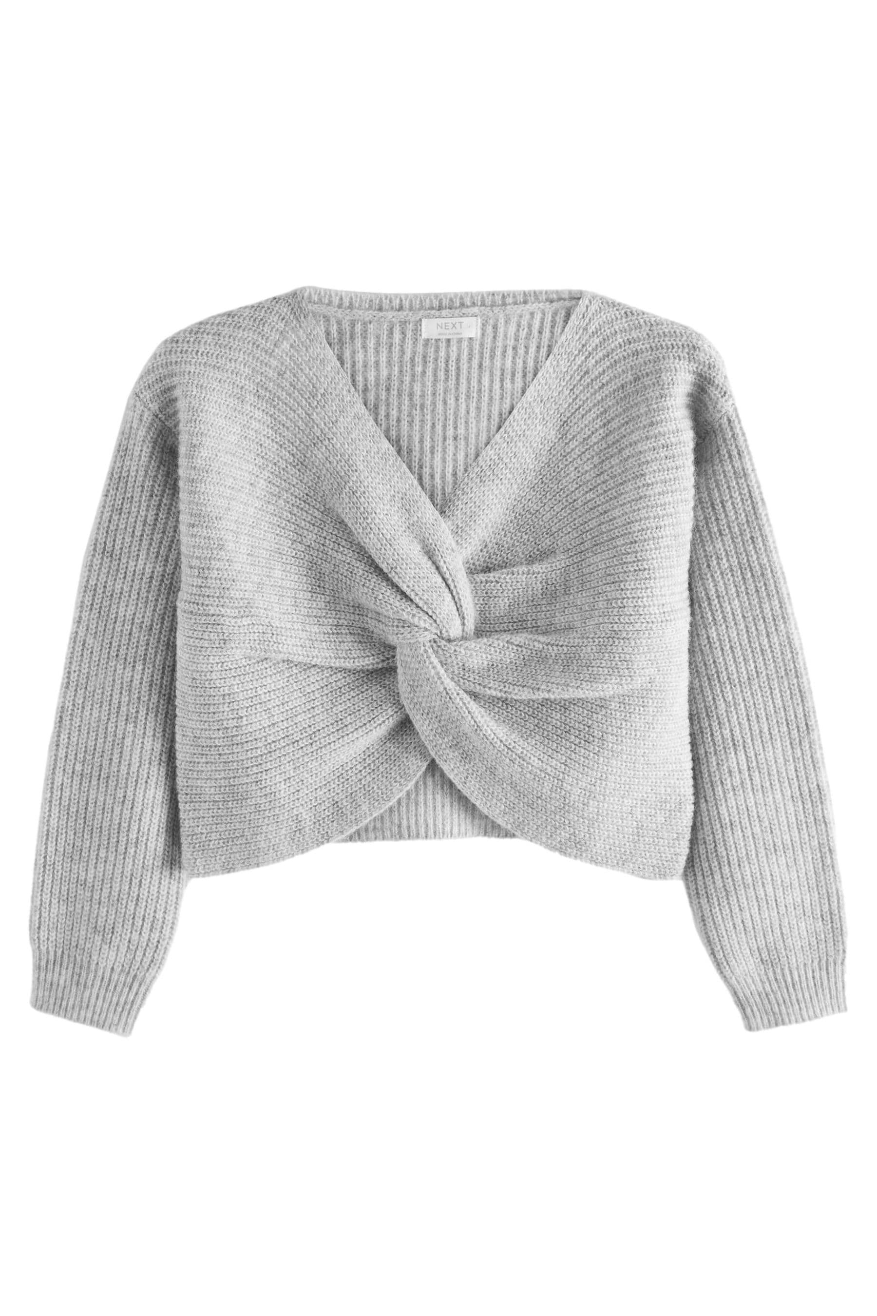 Grey Knitted Twist Front Jumper (5-16yrs)