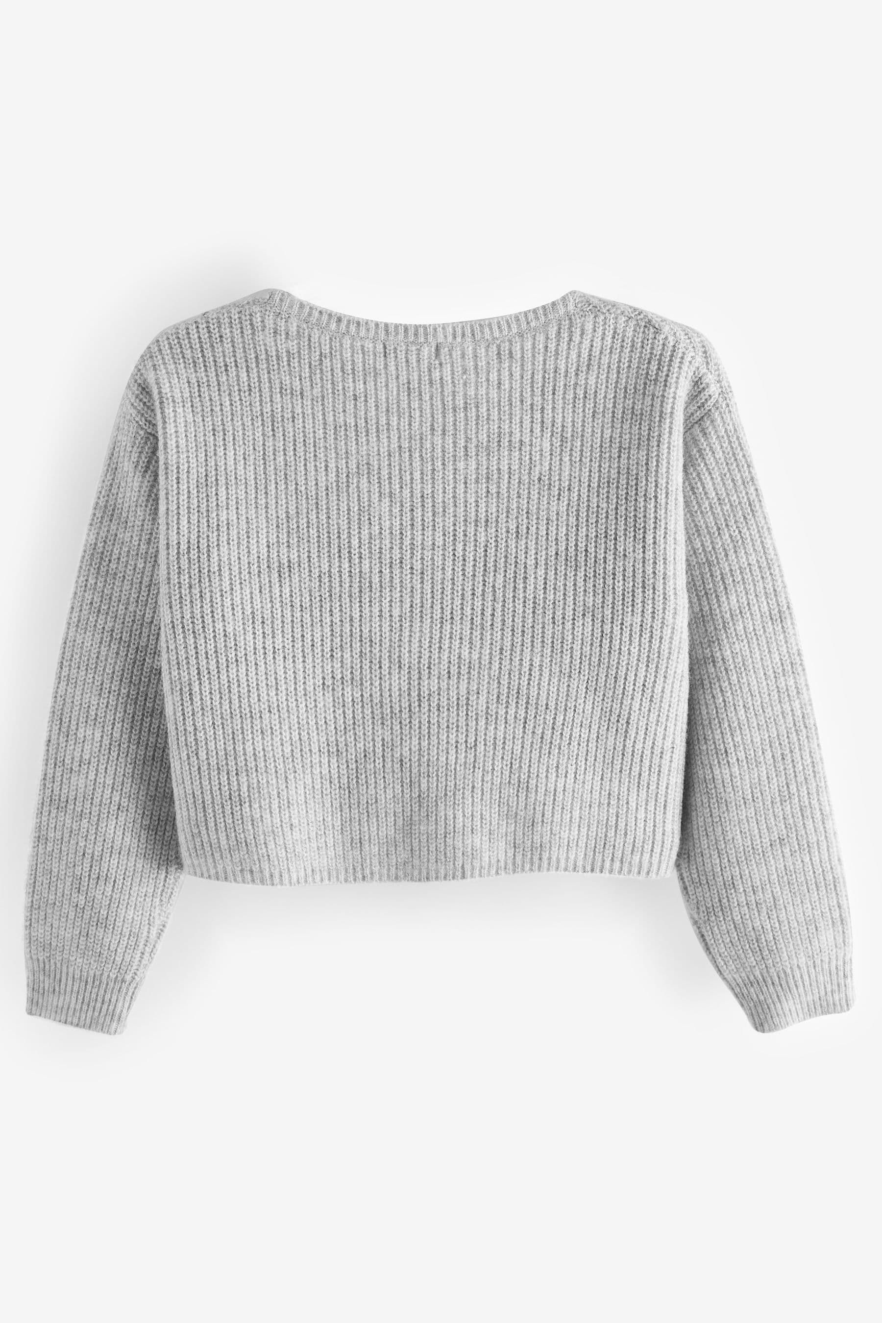 Grey Knitted Twist Front Jumper (5-16yrs)