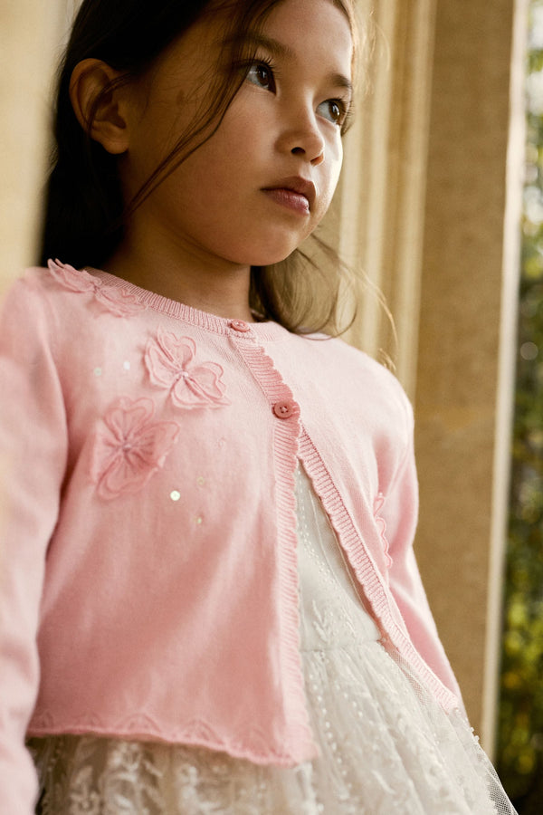 Pink Sequin Flower Shrug Cardigan (3mths-16yrs)