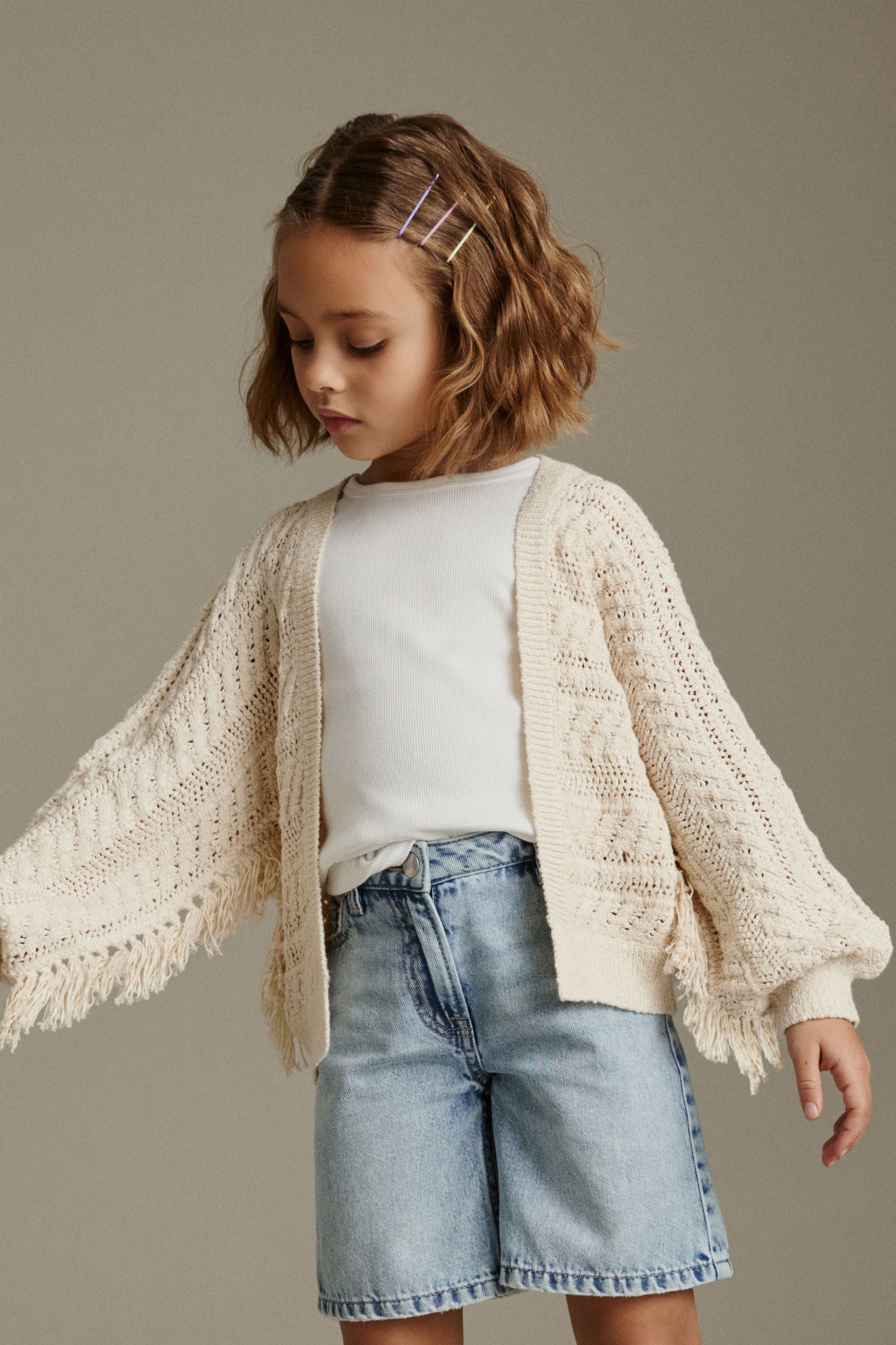 Ecru Tassle Cardigan (3-16yrs)