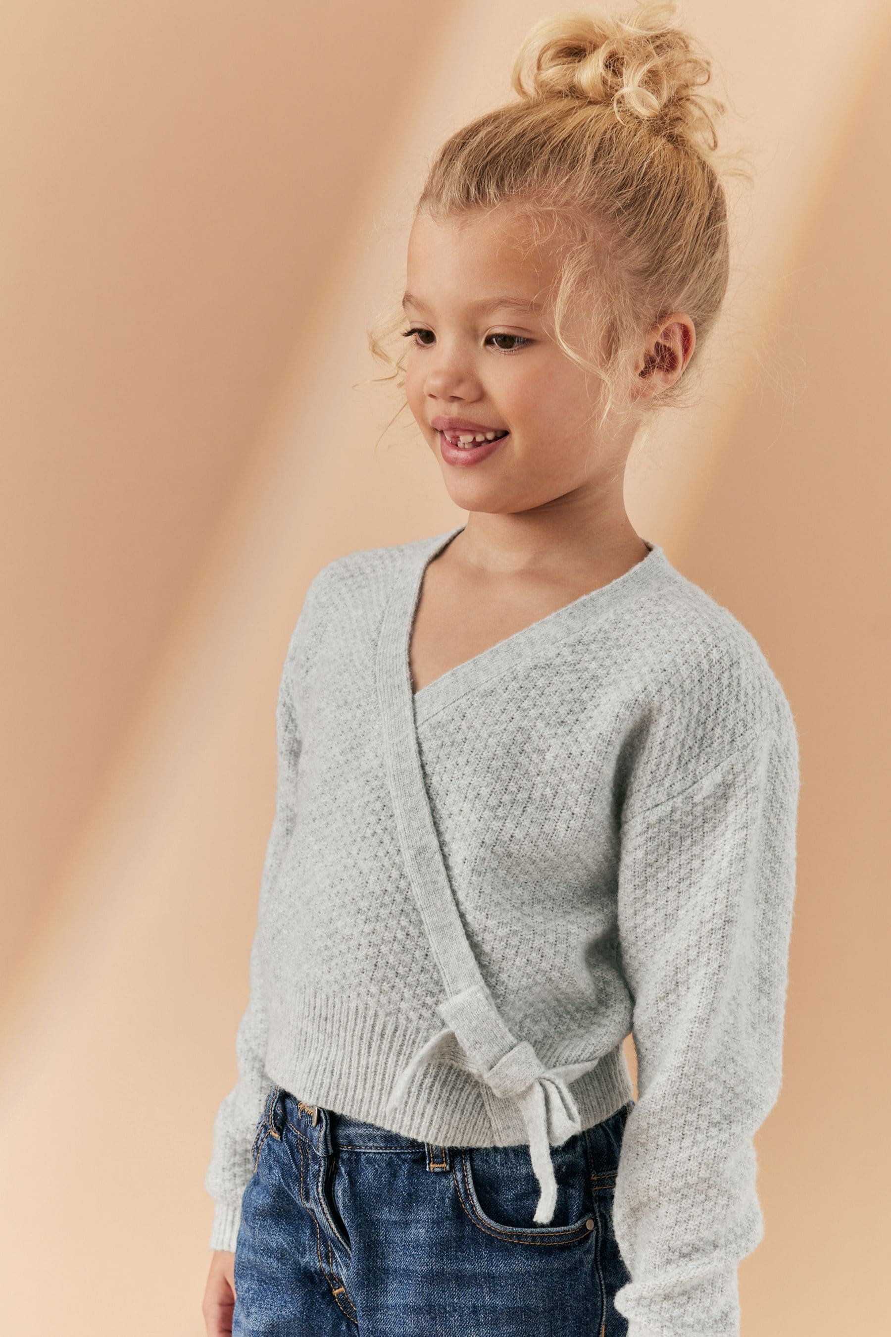 Grey Ballet Style Wrap Front Tie Jumper (3-16yrs)