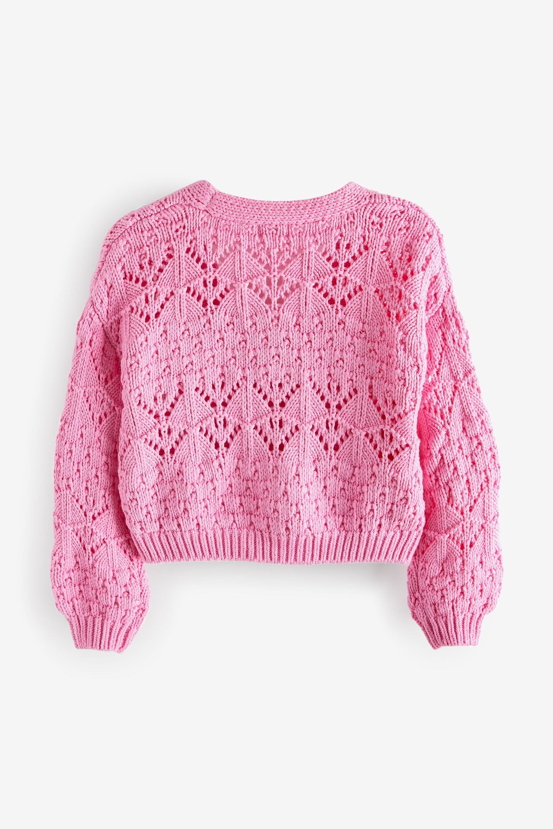 Pink Crochet V-Neck Cardigan (3-16yrs)