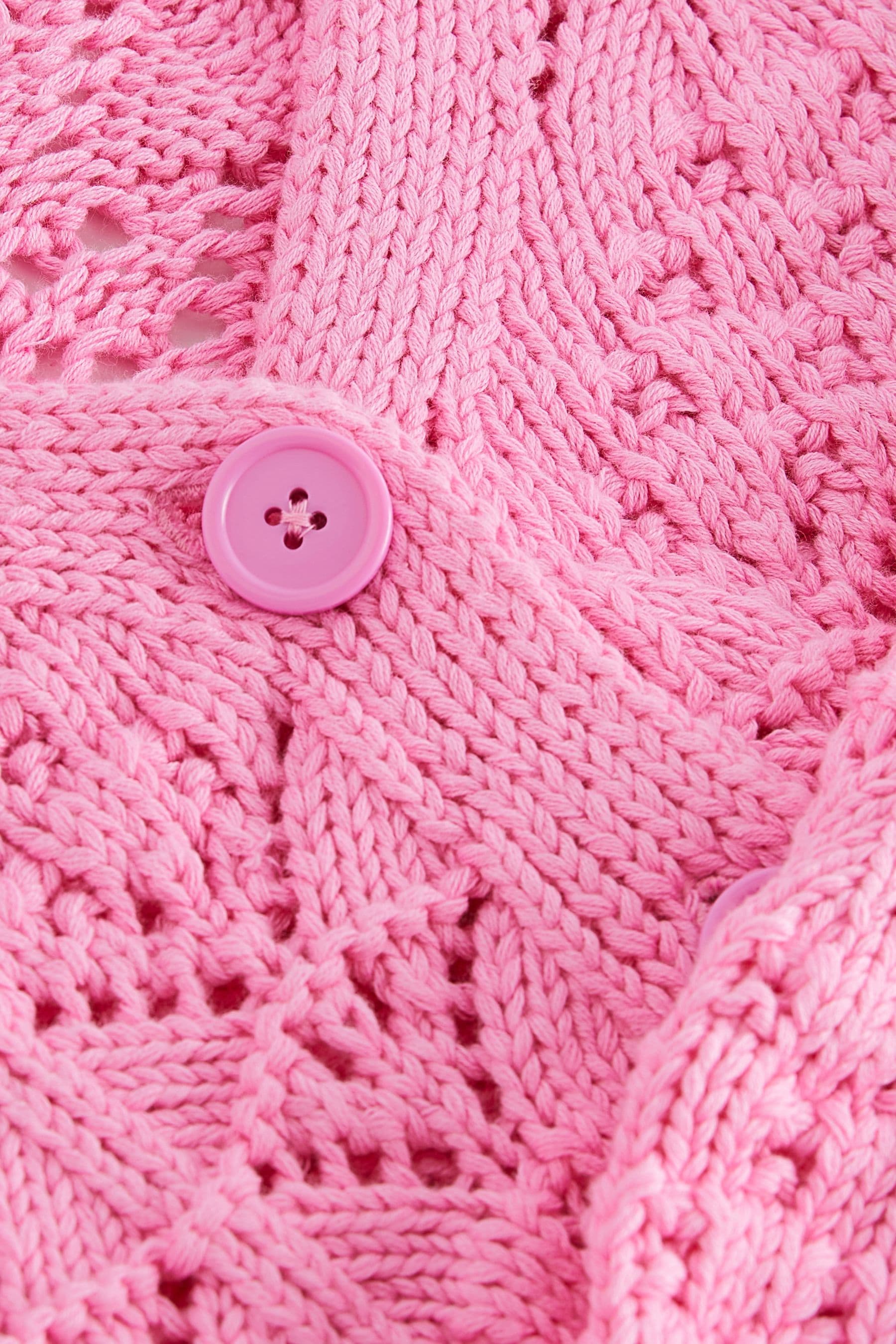 Pink Crochet V-Neck Cardigan (3-16yrs)