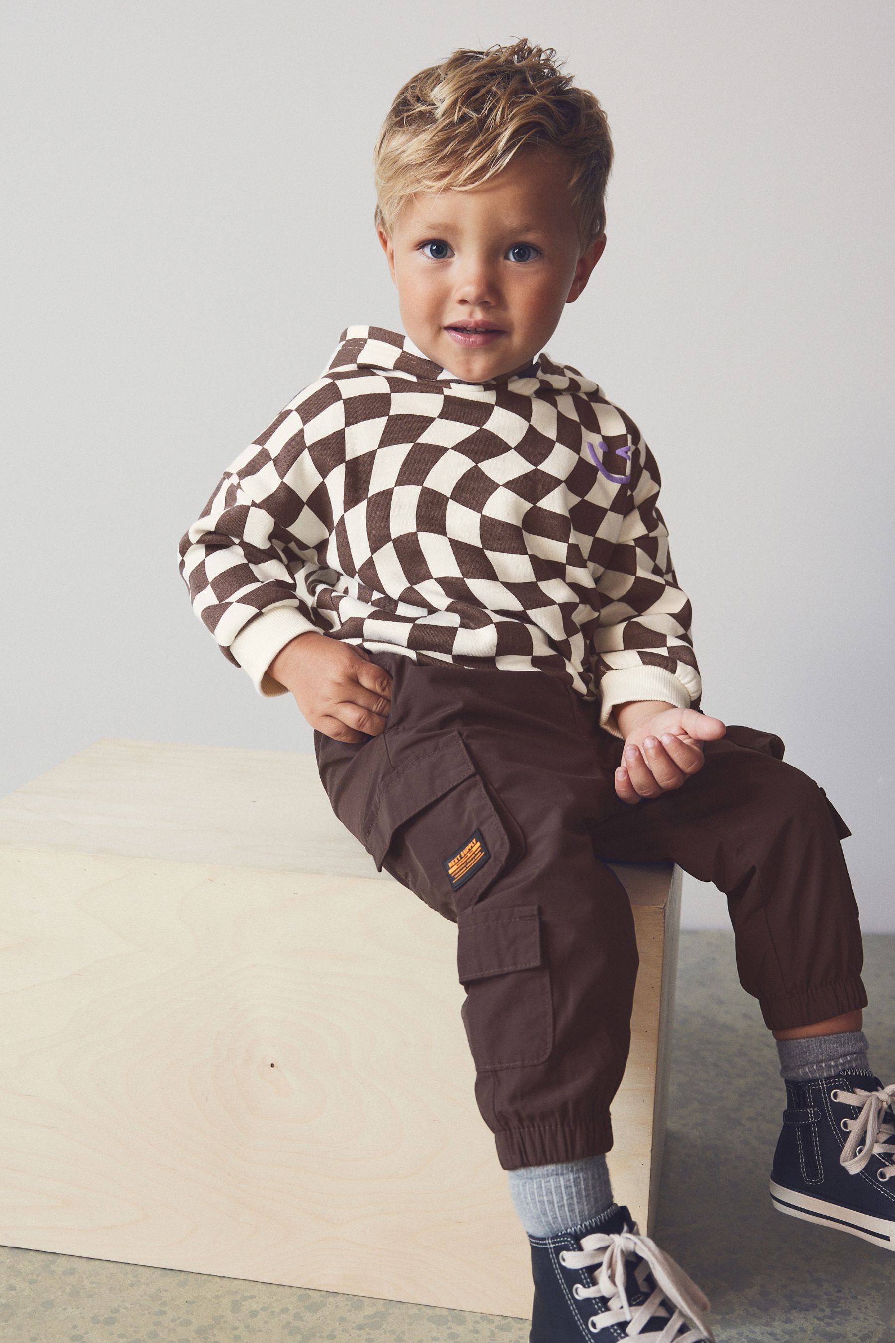 Brown/Cream Checkerboard Hoodie (3mths-7yrs)