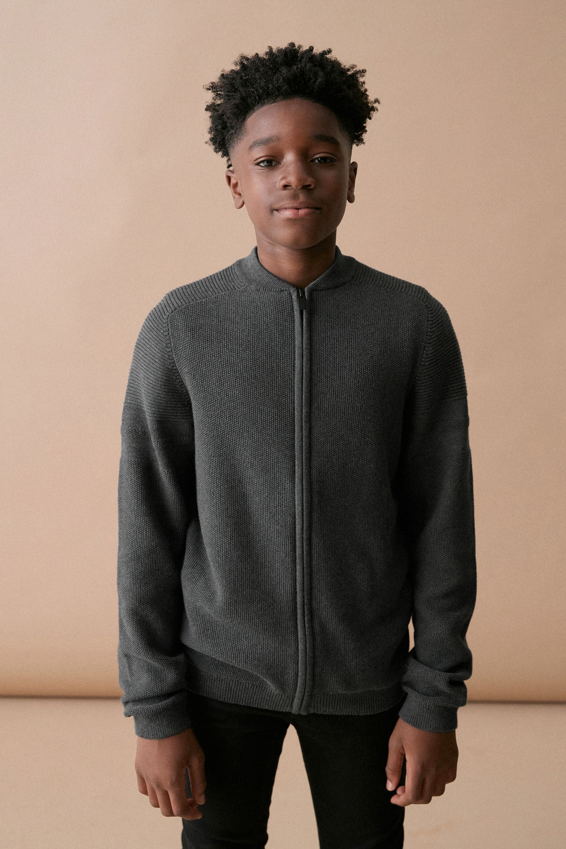 Charcoal Grey Zip Through Knitted Bomber Jacket (3-16yrs)