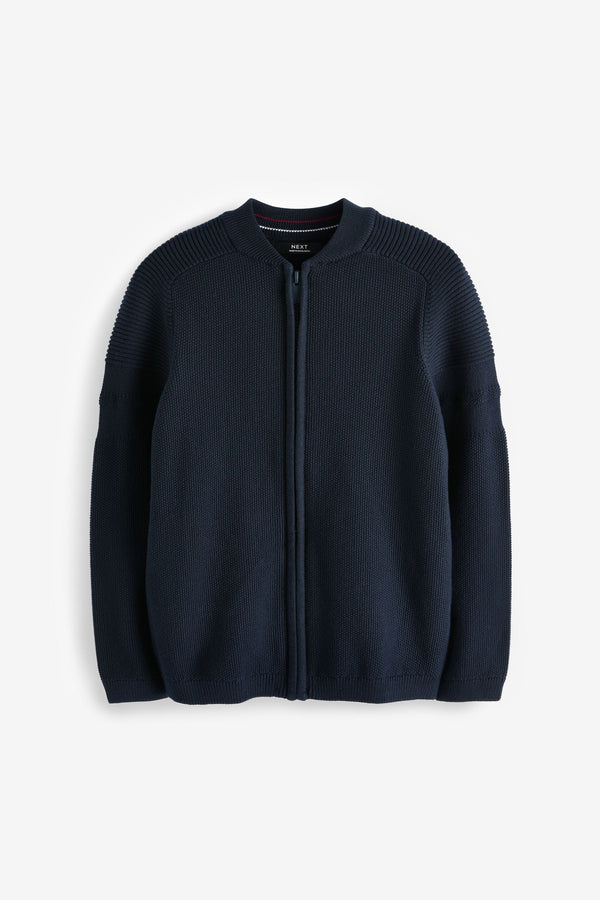 Navy Blue Zip Through Knitted Bomber Jacket (3-16yrs)