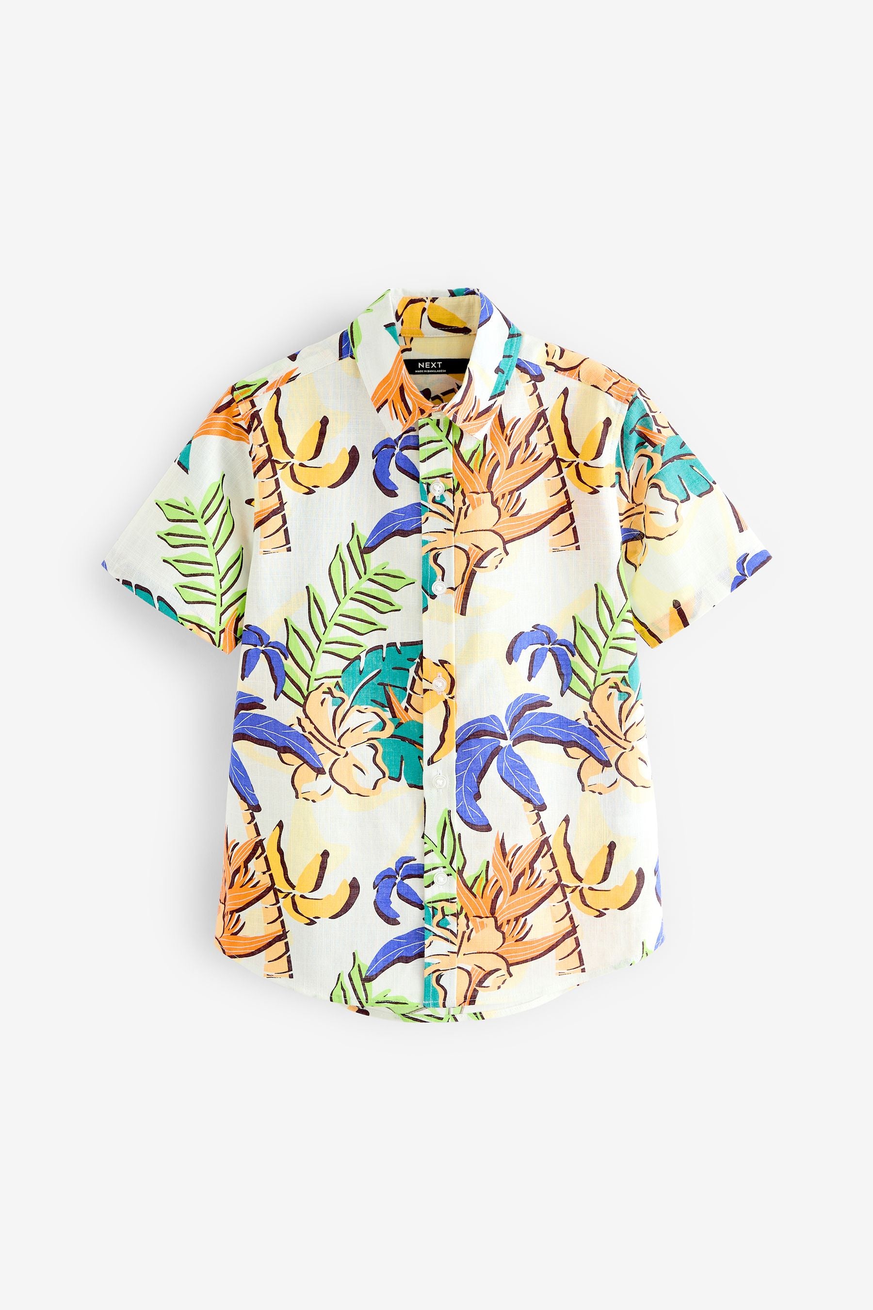 Cream Palm Junior Short Sleeve Printed 100% Cotton Shirt (3-16yrs)