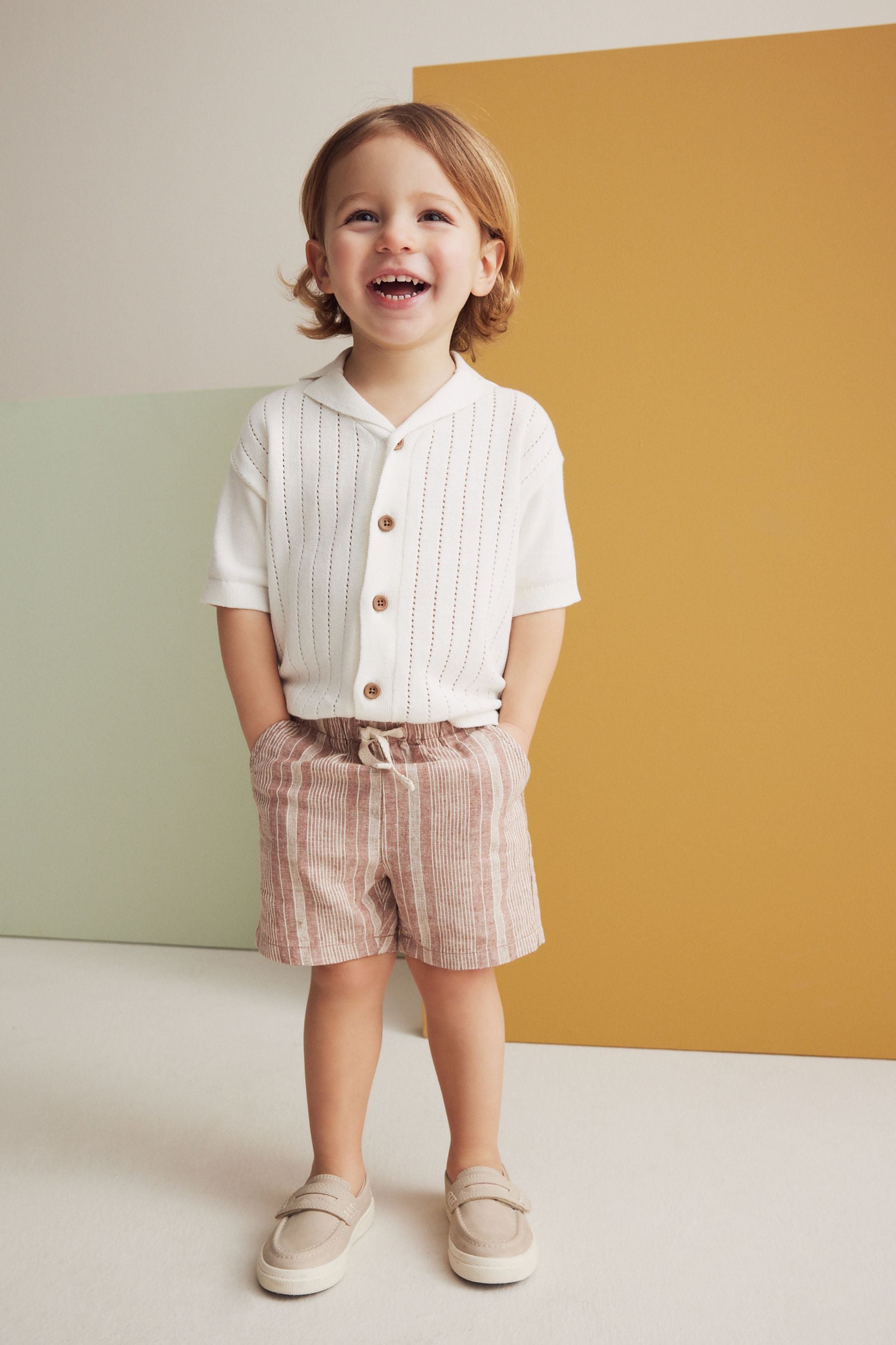 Rust Stripe Linen Blend Pull-On Shorts (3mths-7yrs)