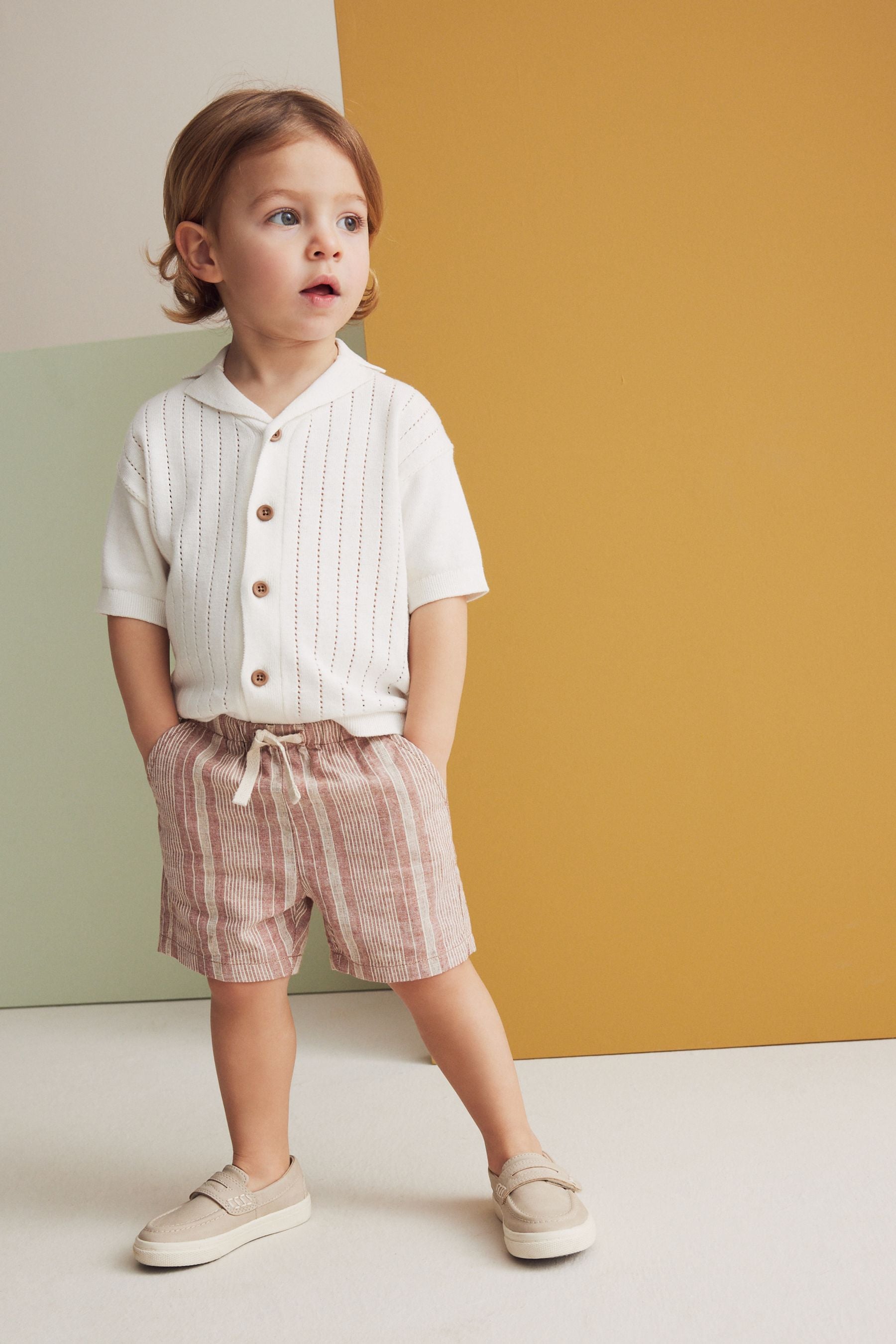 Rust Stripe Linen Blend Pull-On Shorts (3mths-7yrs)