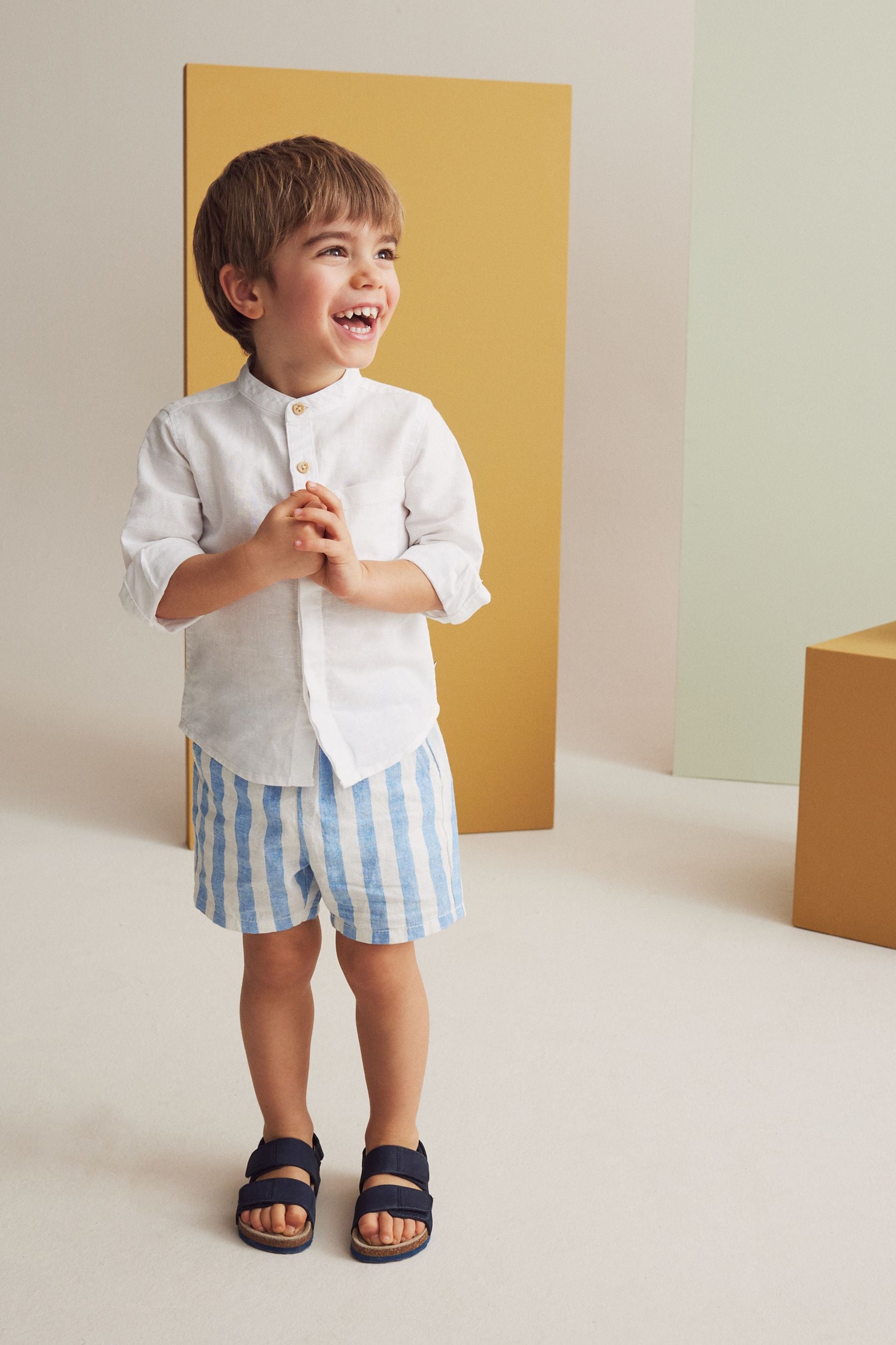 Blue Stripe Linen Blend Pull-On Shorts (3mths-7yrs)