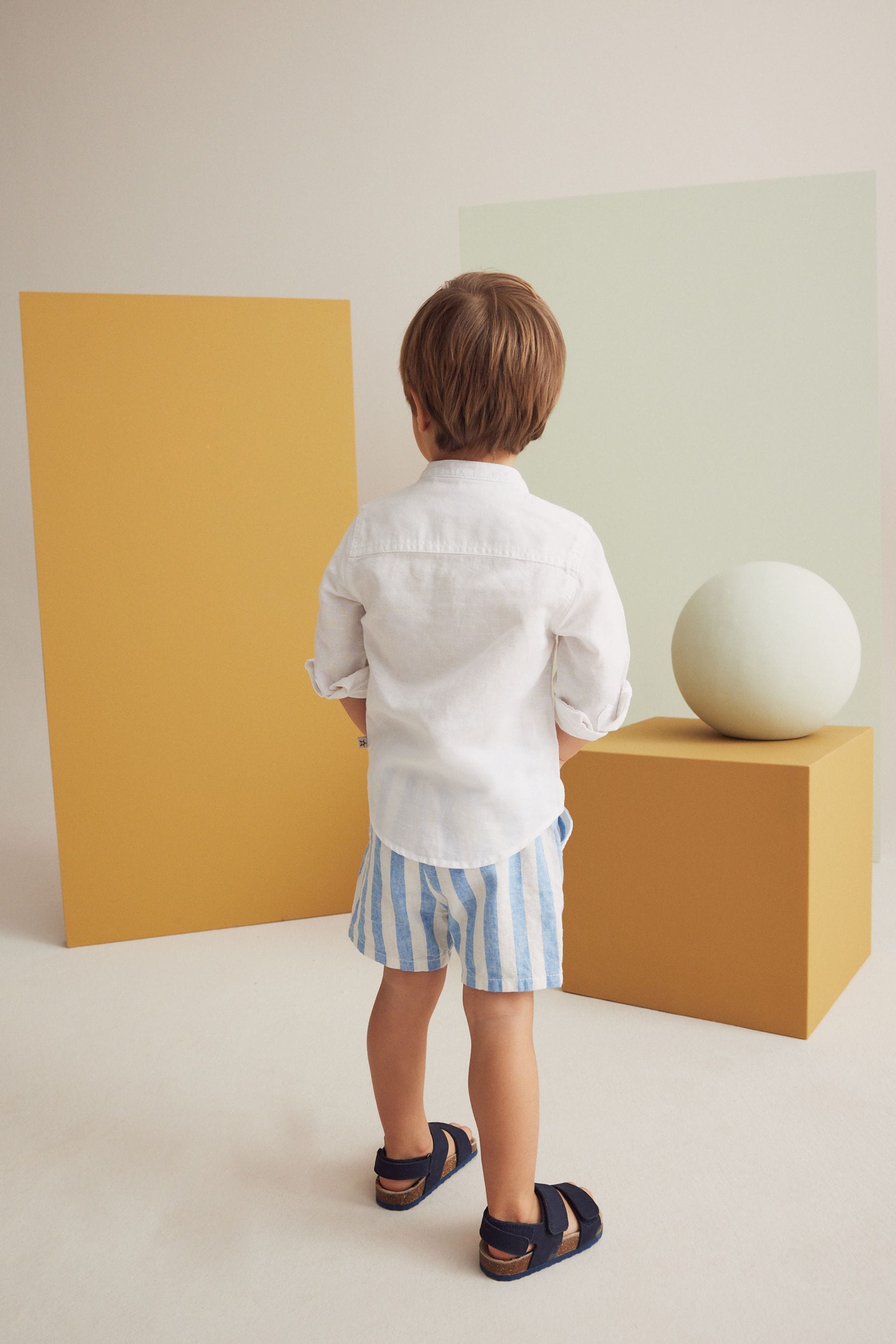 Blue Stripe Linen Blend Pull-On Shorts (3mths-7yrs)