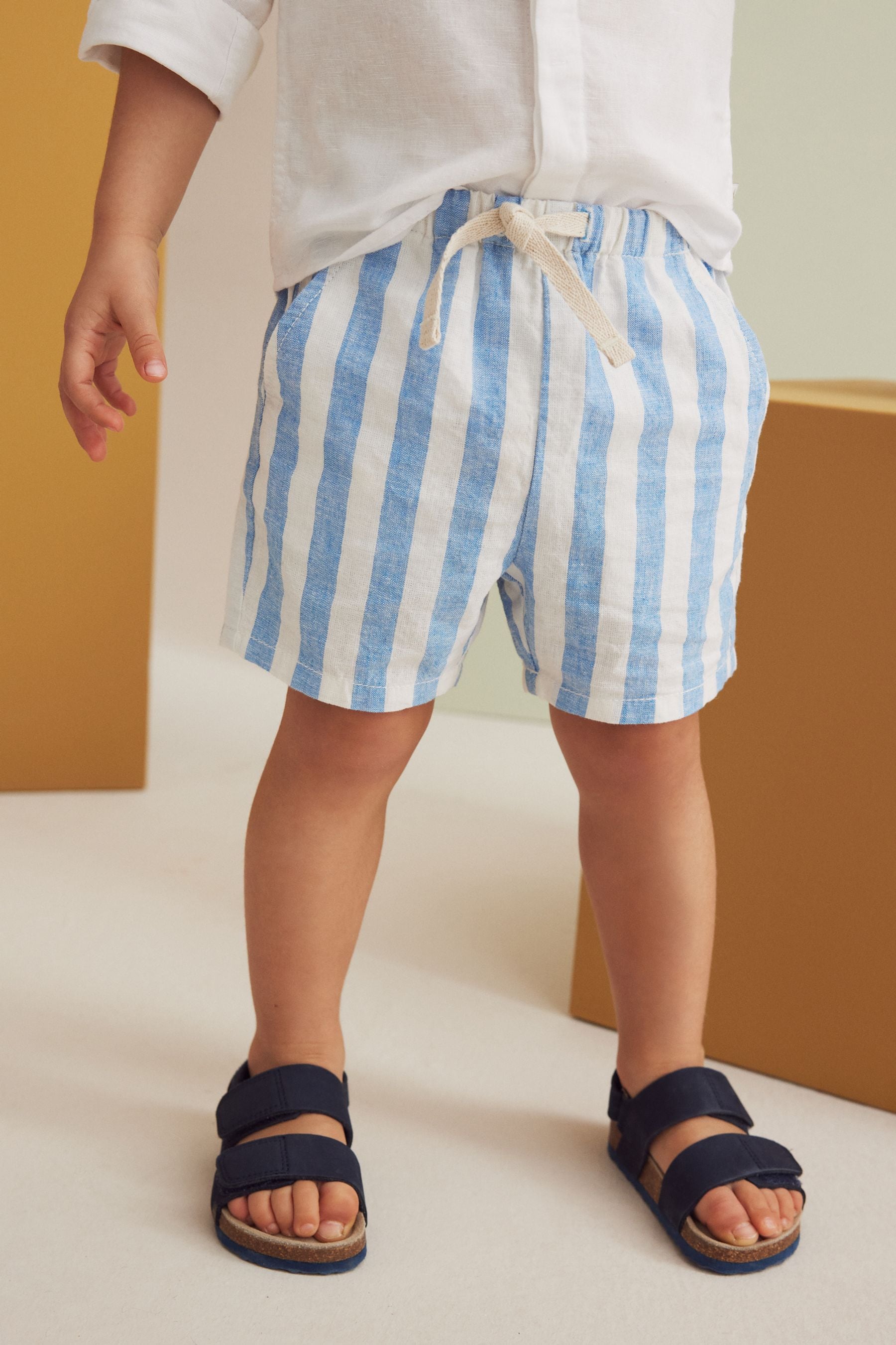 Blue Stripe Linen Blend Pull-On Shorts (3mths-7yrs)