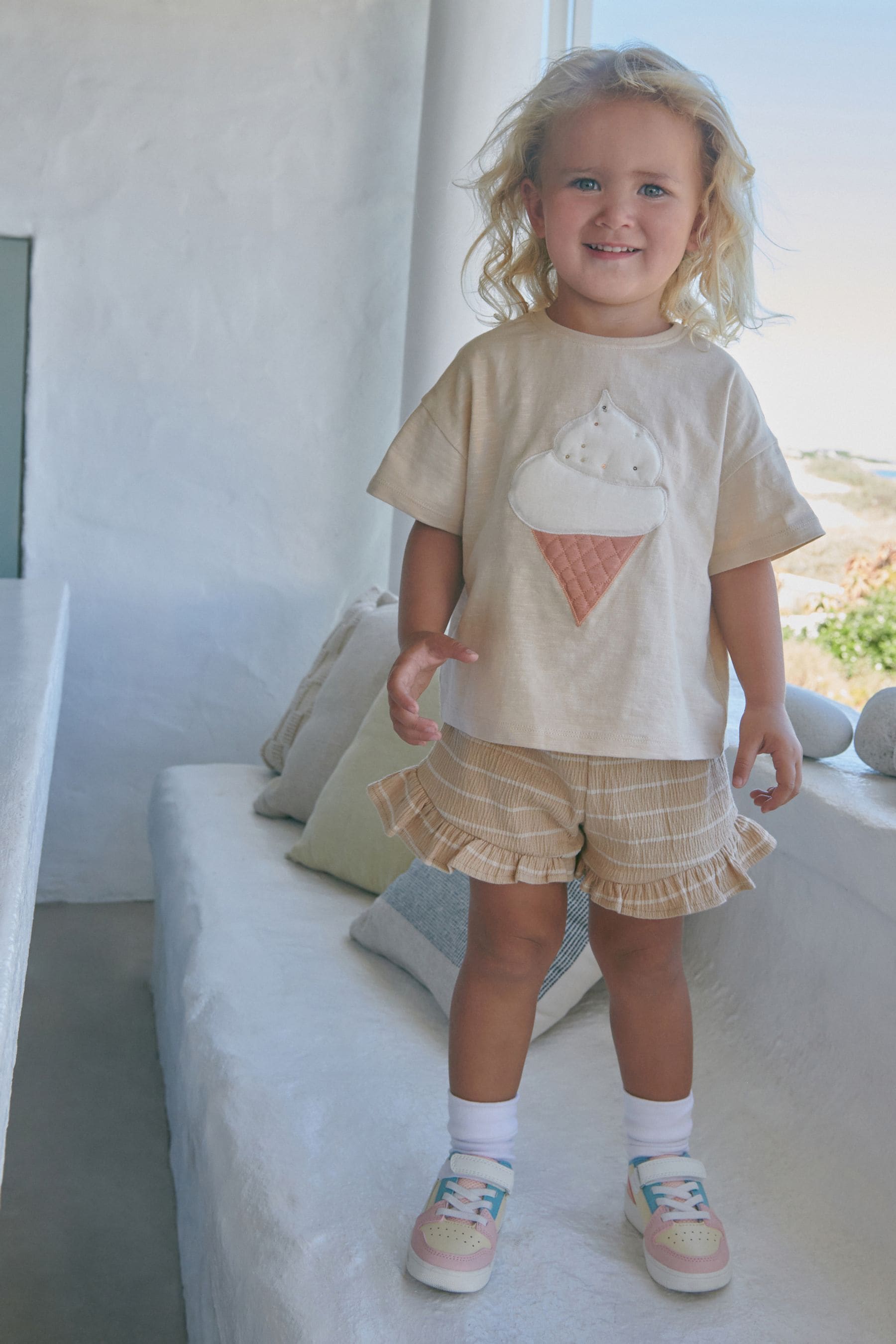 Pale Pink Ice Cream Frill Short Set (3mths-7yrs)