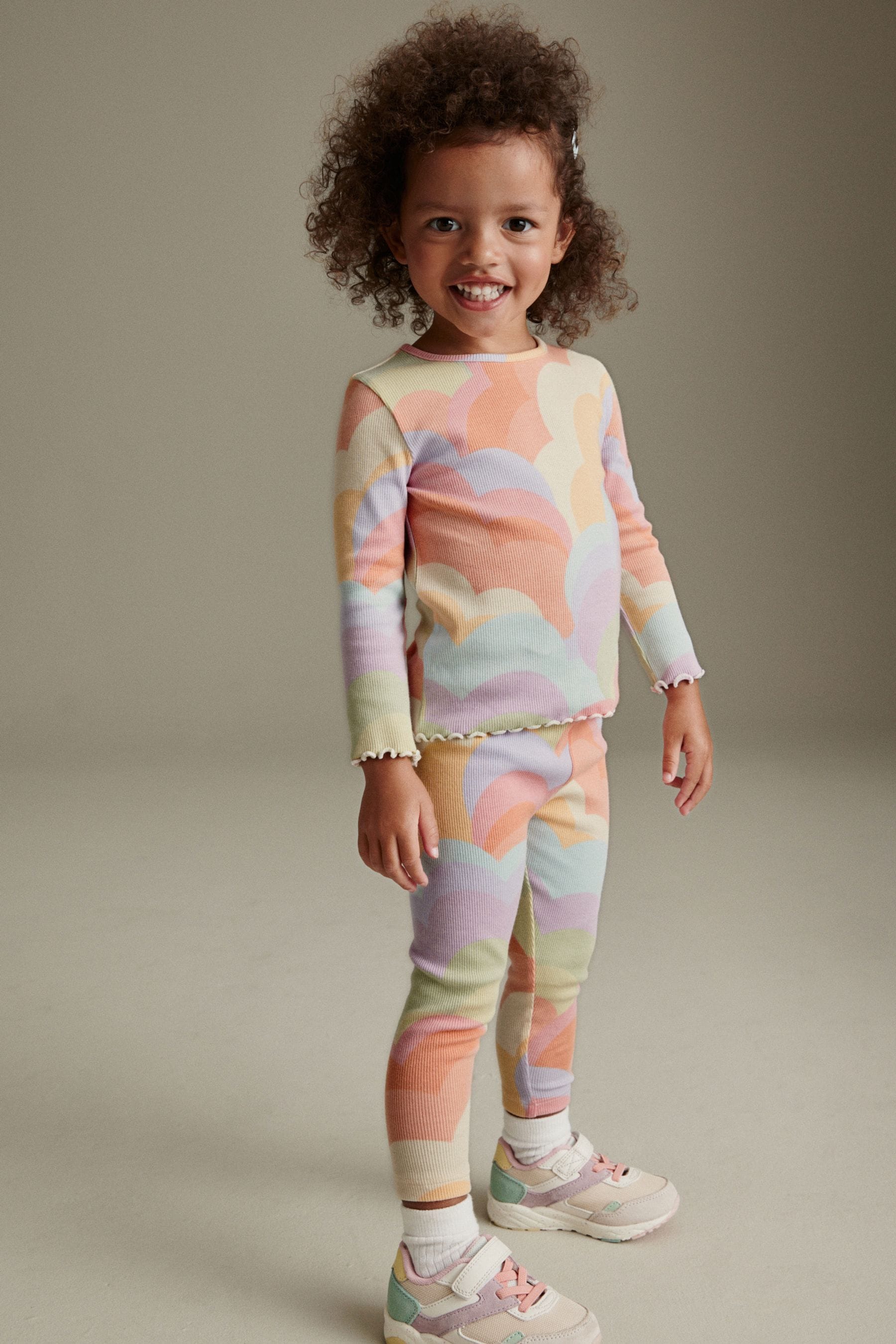 Peach Pink Rainbow Rib Jersey Leggings (3mths-7yrs)