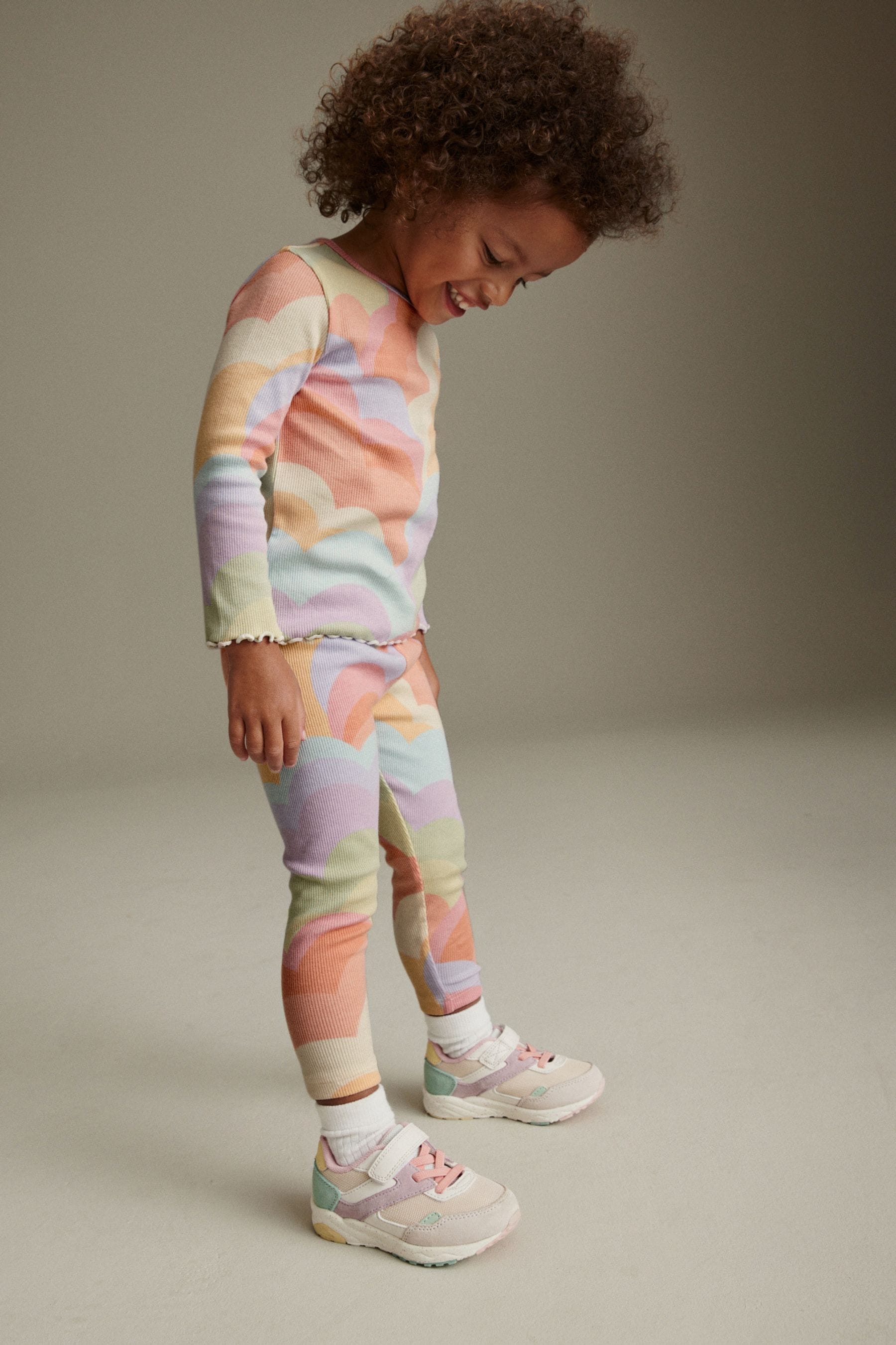 Peach Pink Rainbow Rib Jersey Leggings (3mths-7yrs)