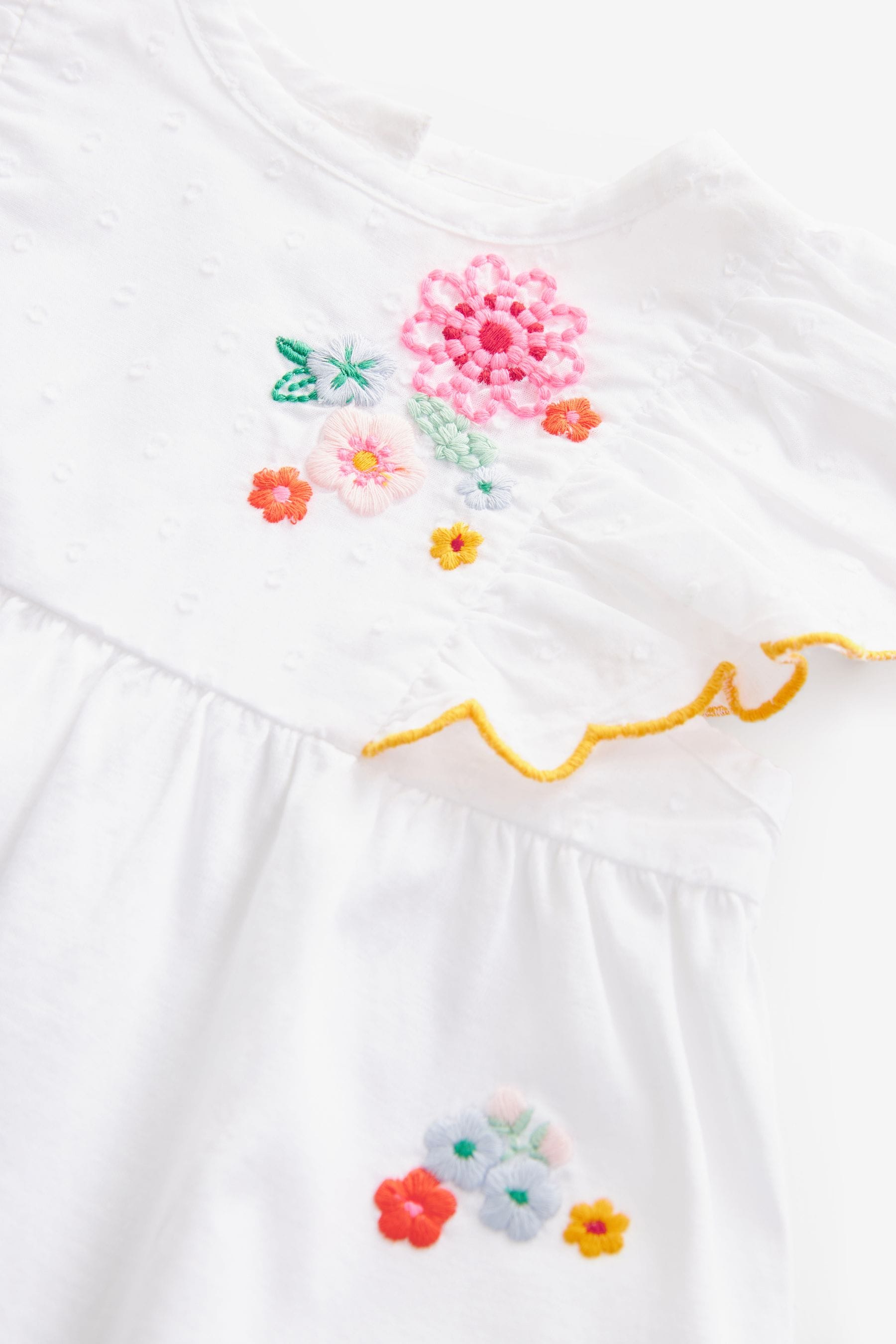 White Orange Flower Short Sleeve Blouse (3mths-7yrs)