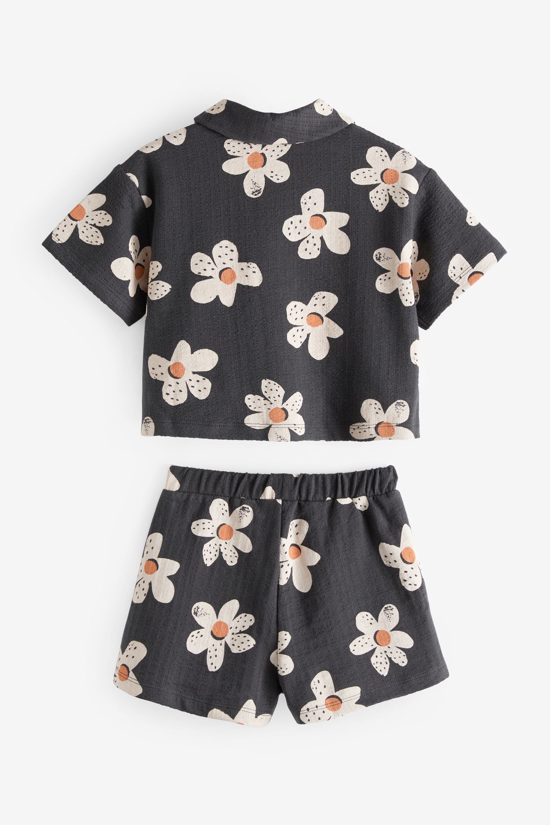 Black & White Flowers Short Sleeve Shirt and Shorts Set (3mths-7yrs)