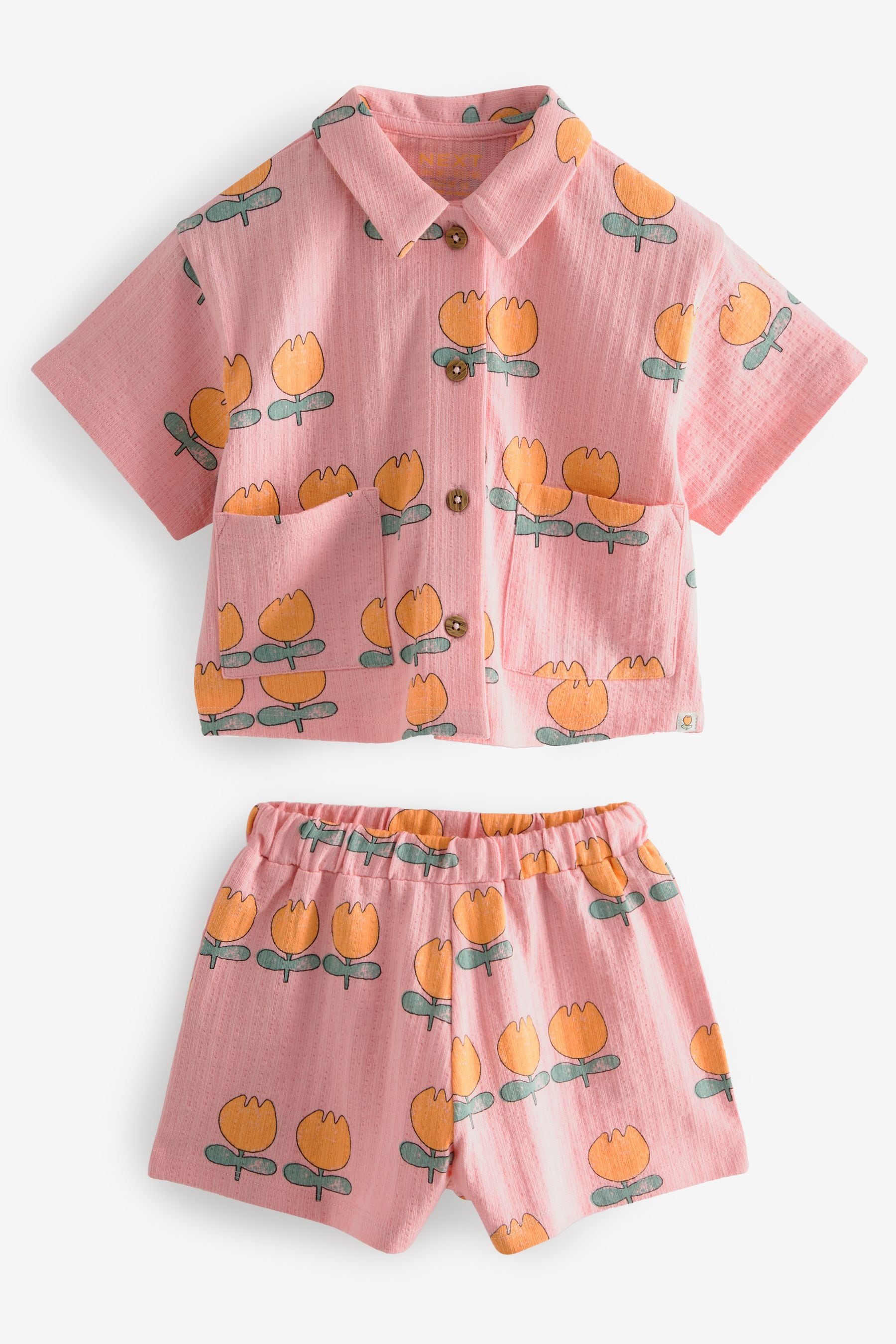 Pink Flower Short Sleeve Shirt and Shorts Set (3mths-7yrs)