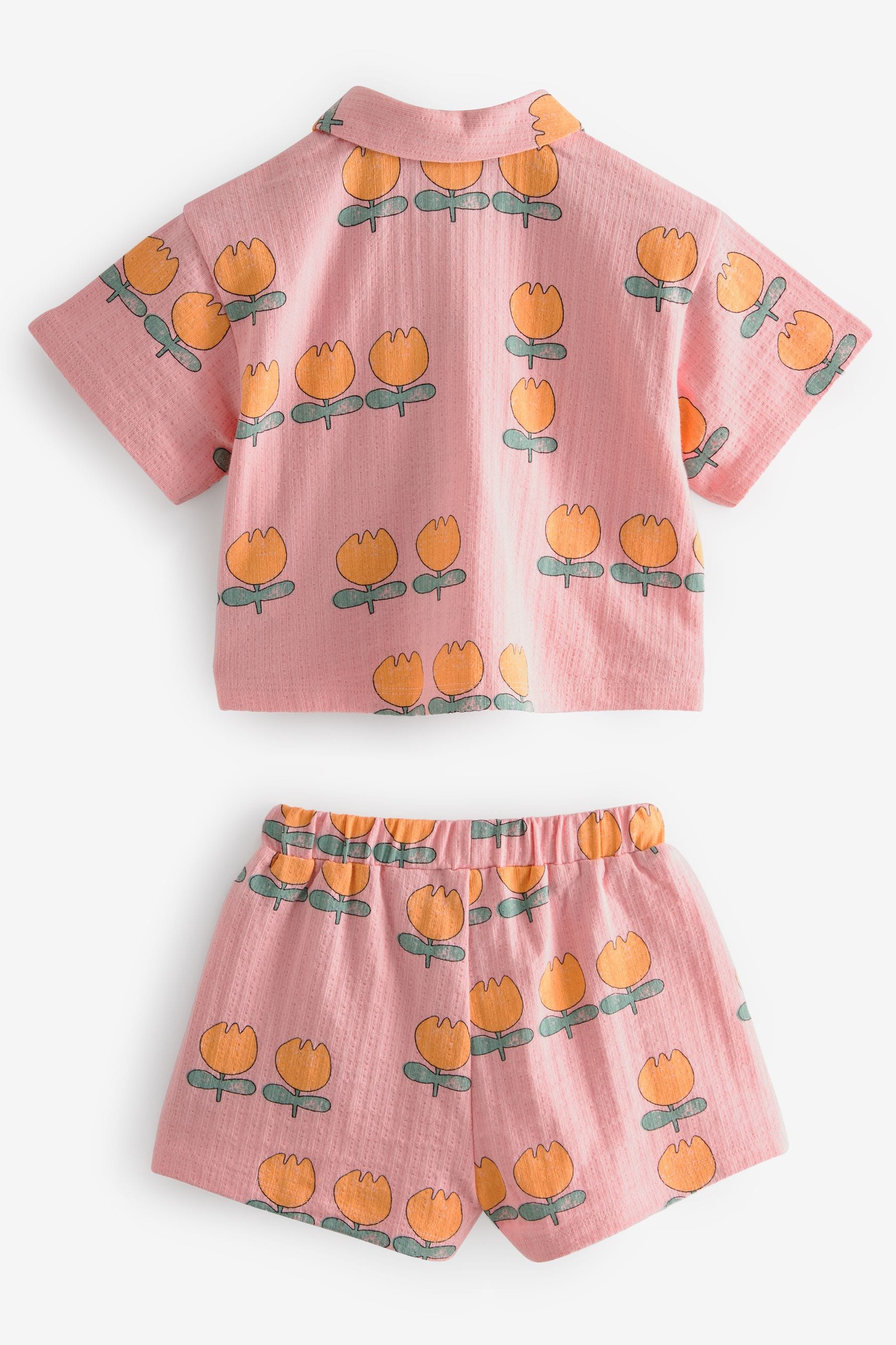 Pink Flower Short Sleeve Shirt and Shorts Set (3mths-7yrs)