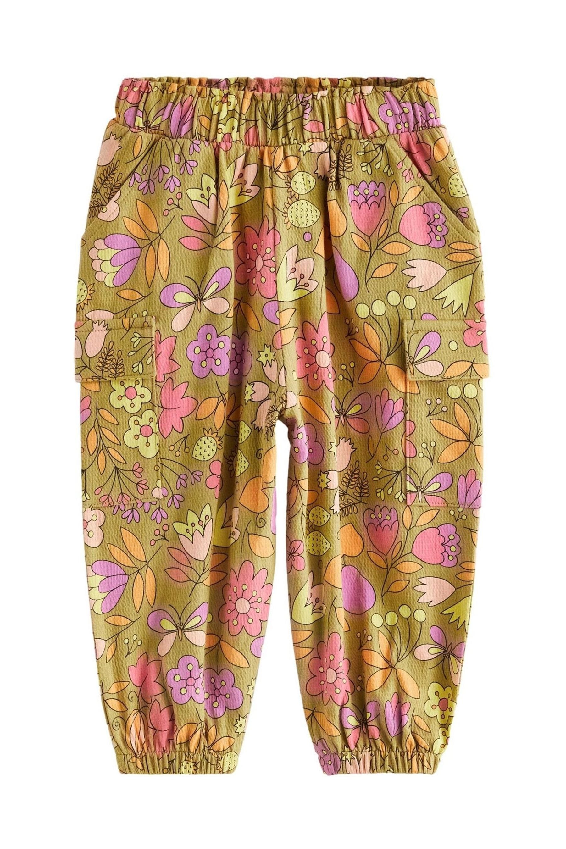 Khaki/Coral Tropical Floral Print Cargo Trousers (3mths-7yrs)