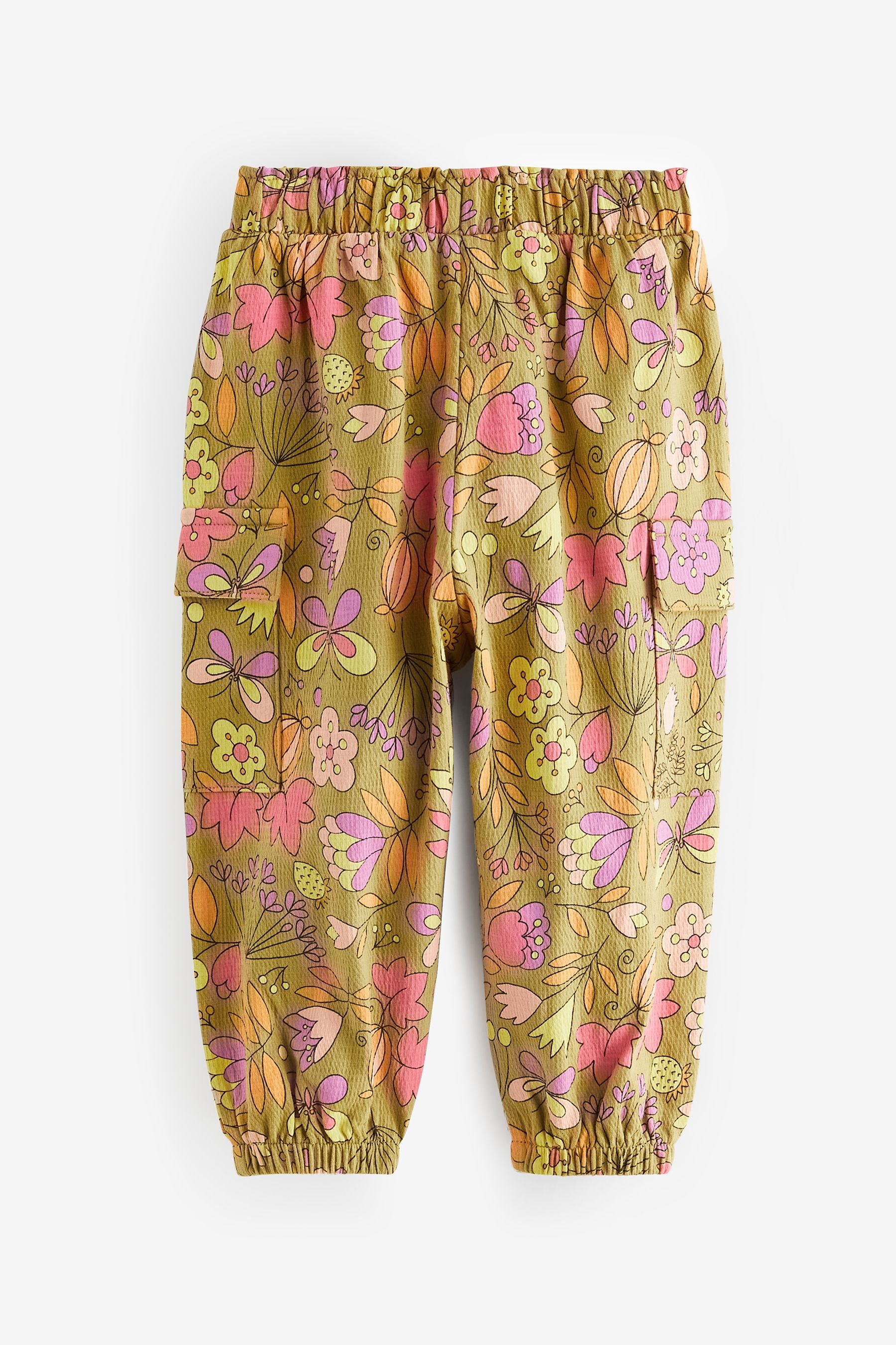 Khaki/Coral Tropical Floral Print Cargo Trousers (3mths-7yrs)