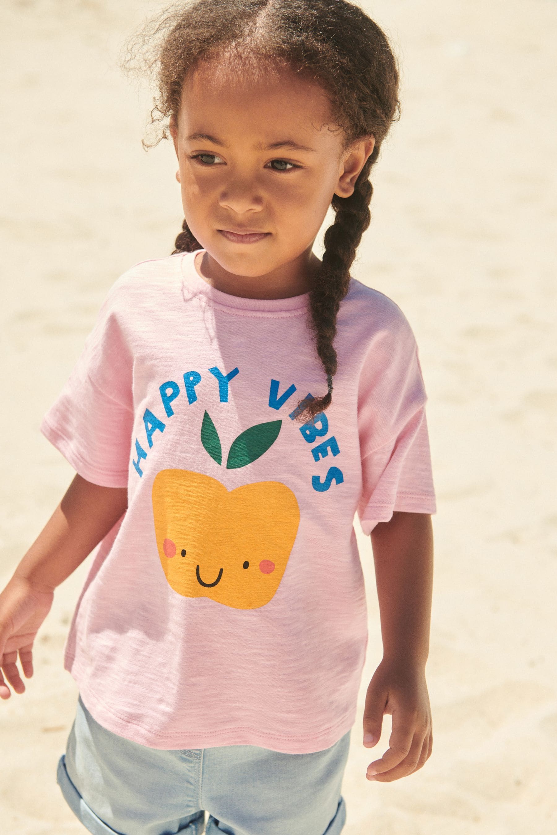 Pink Happy Vibes Short Sleeve T-Shirt (3mths-7yrs)