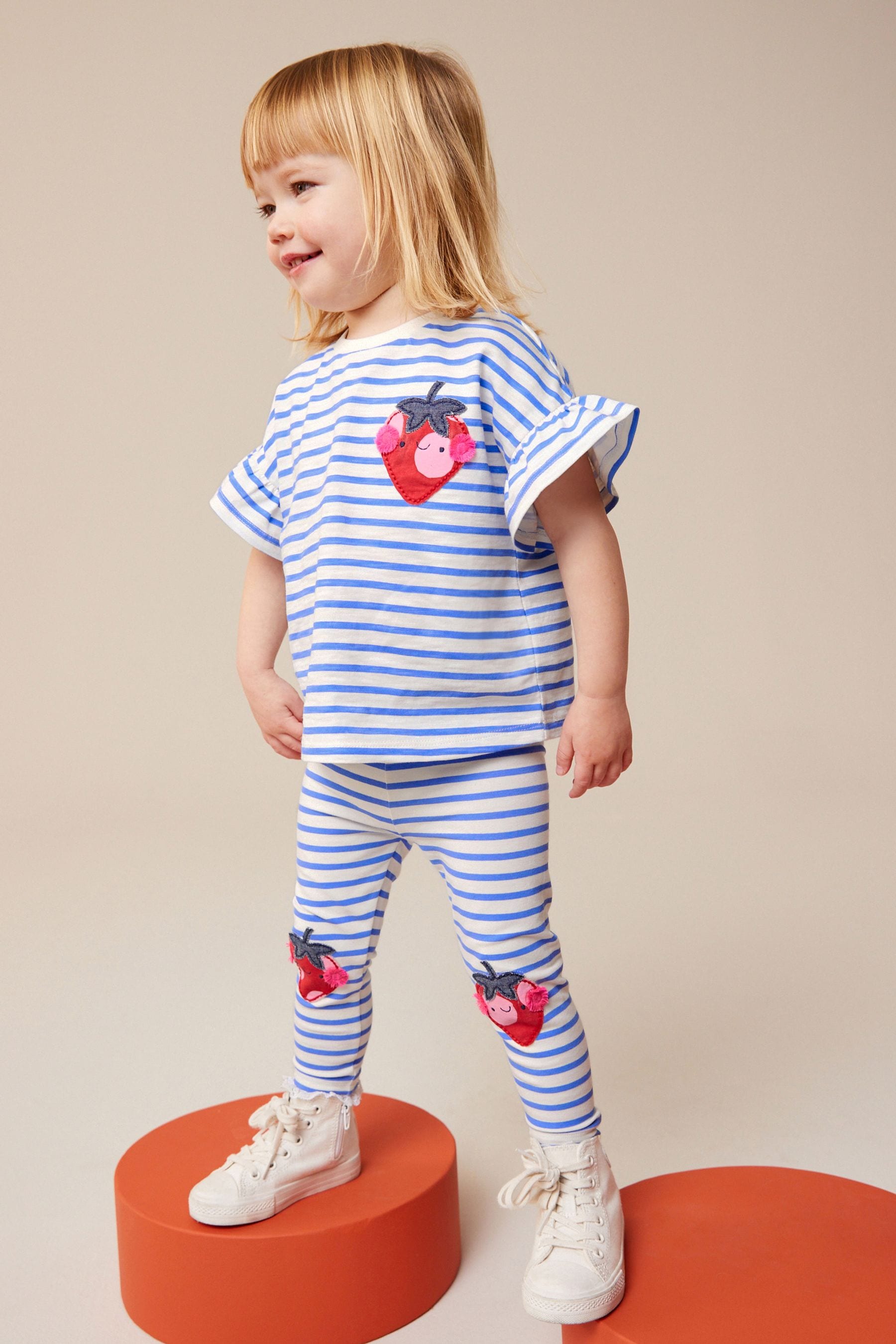 Blue Stripe Strawberry Short Sleeve T-Shirt (3mths-7yrs)