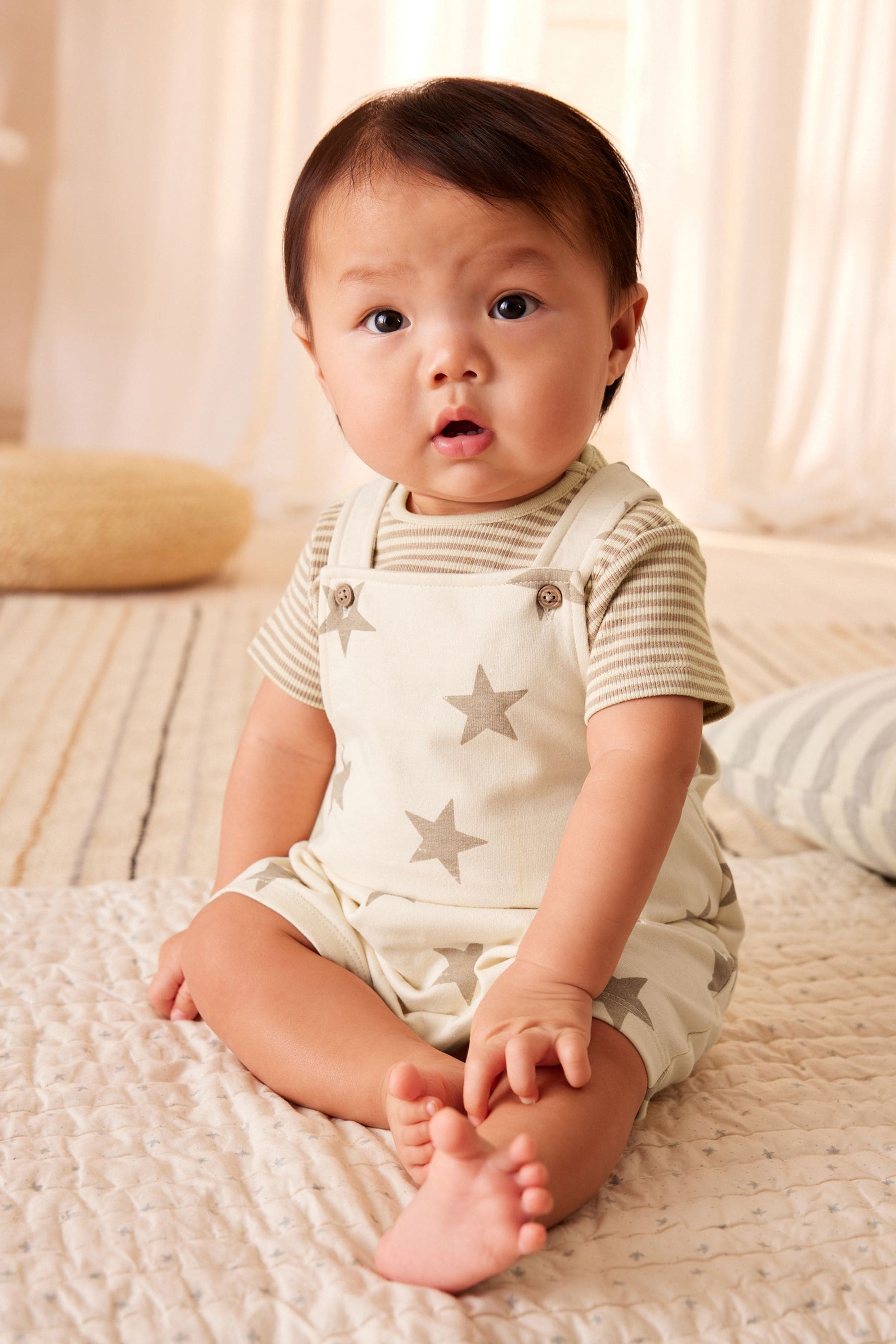 Neutral Star Baby Jersey 100% Cotton Dungarees and Bodysuit Set (0mths-2yrs)