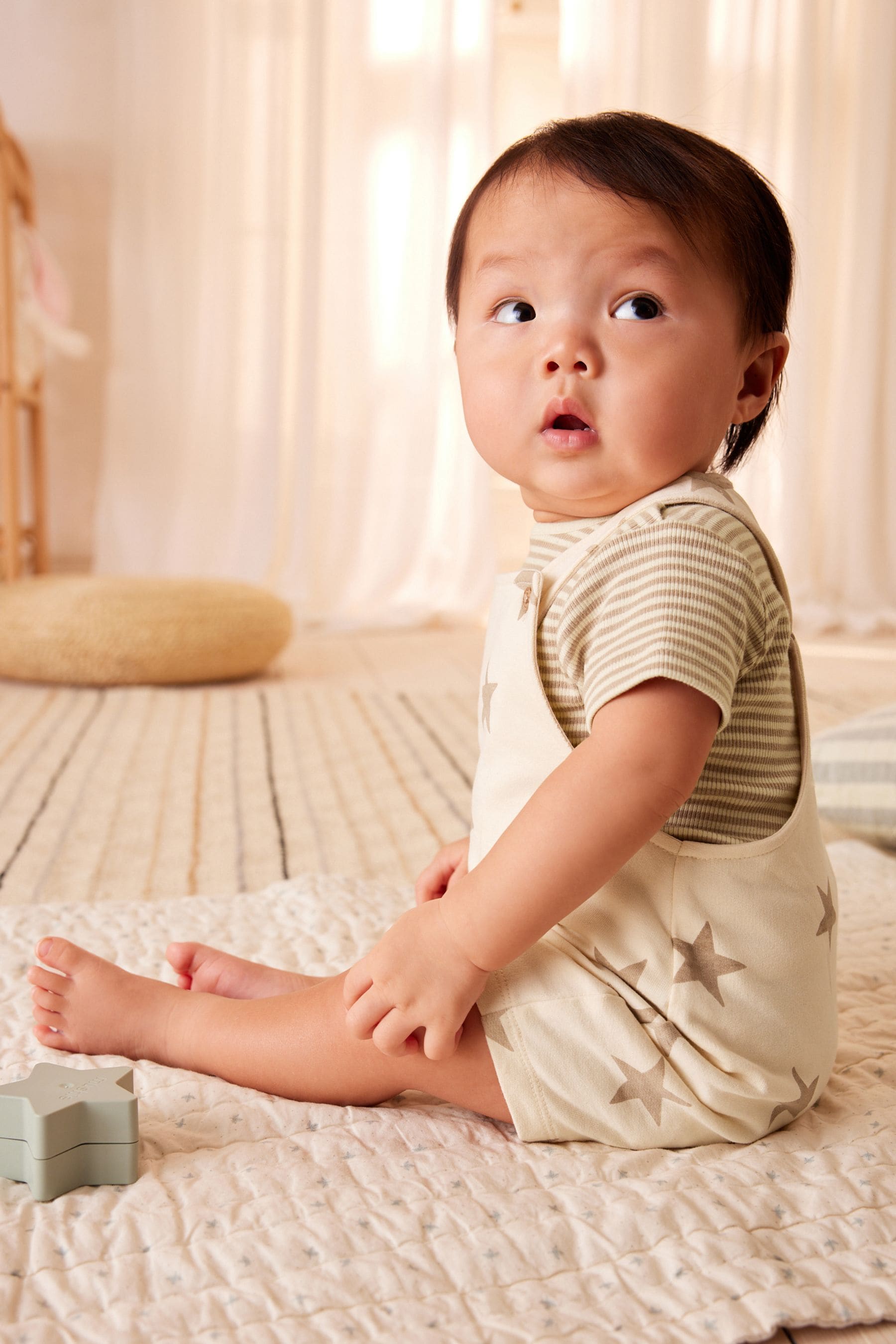 Neutral Star Baby Jersey Dungarees and Bodysuit Set (0mths-2yrs)