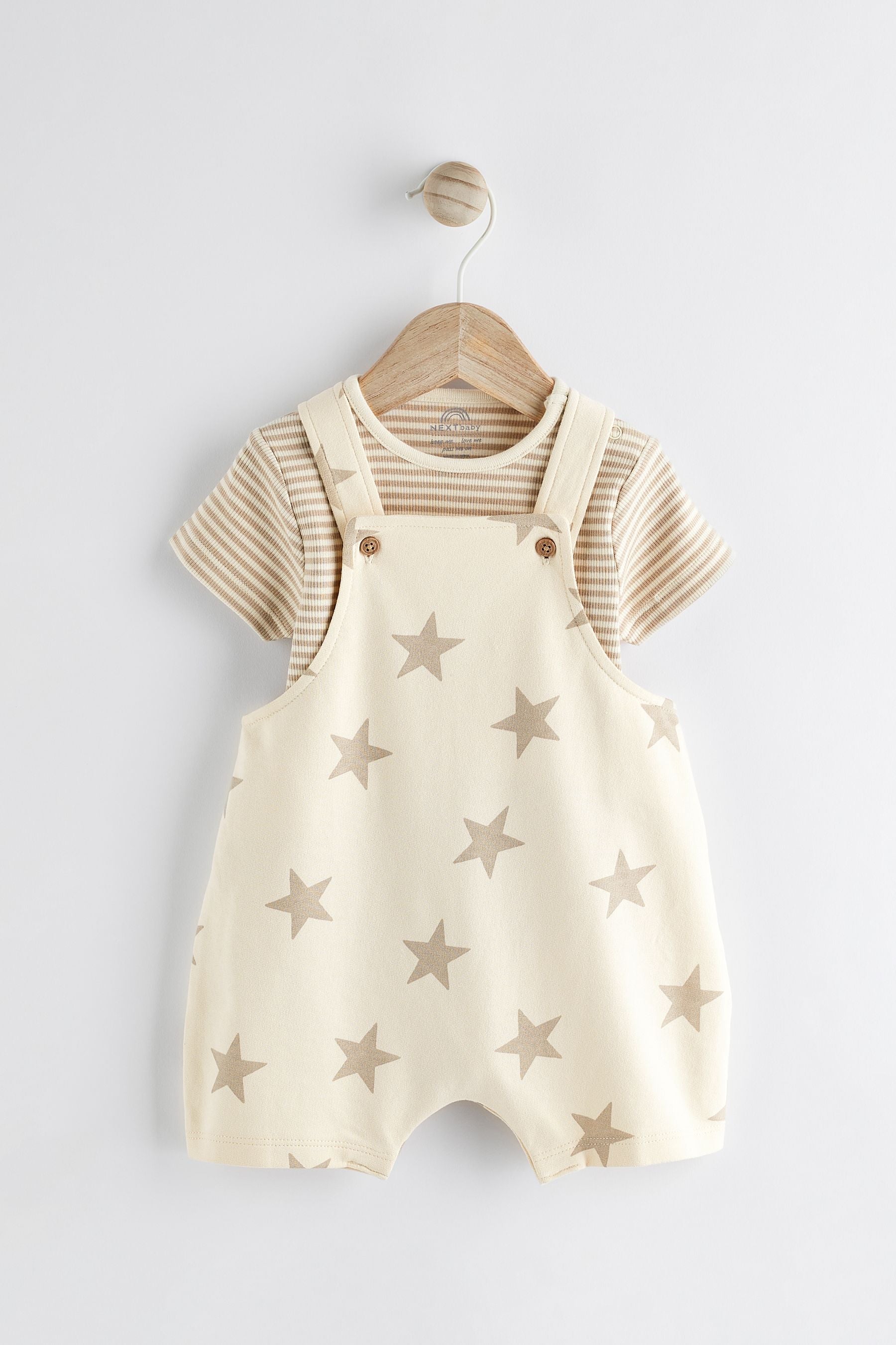 Neutral Star Baby Jersey 100% Cotton Dungarees and Bodysuit Set (0mths-2yrs)