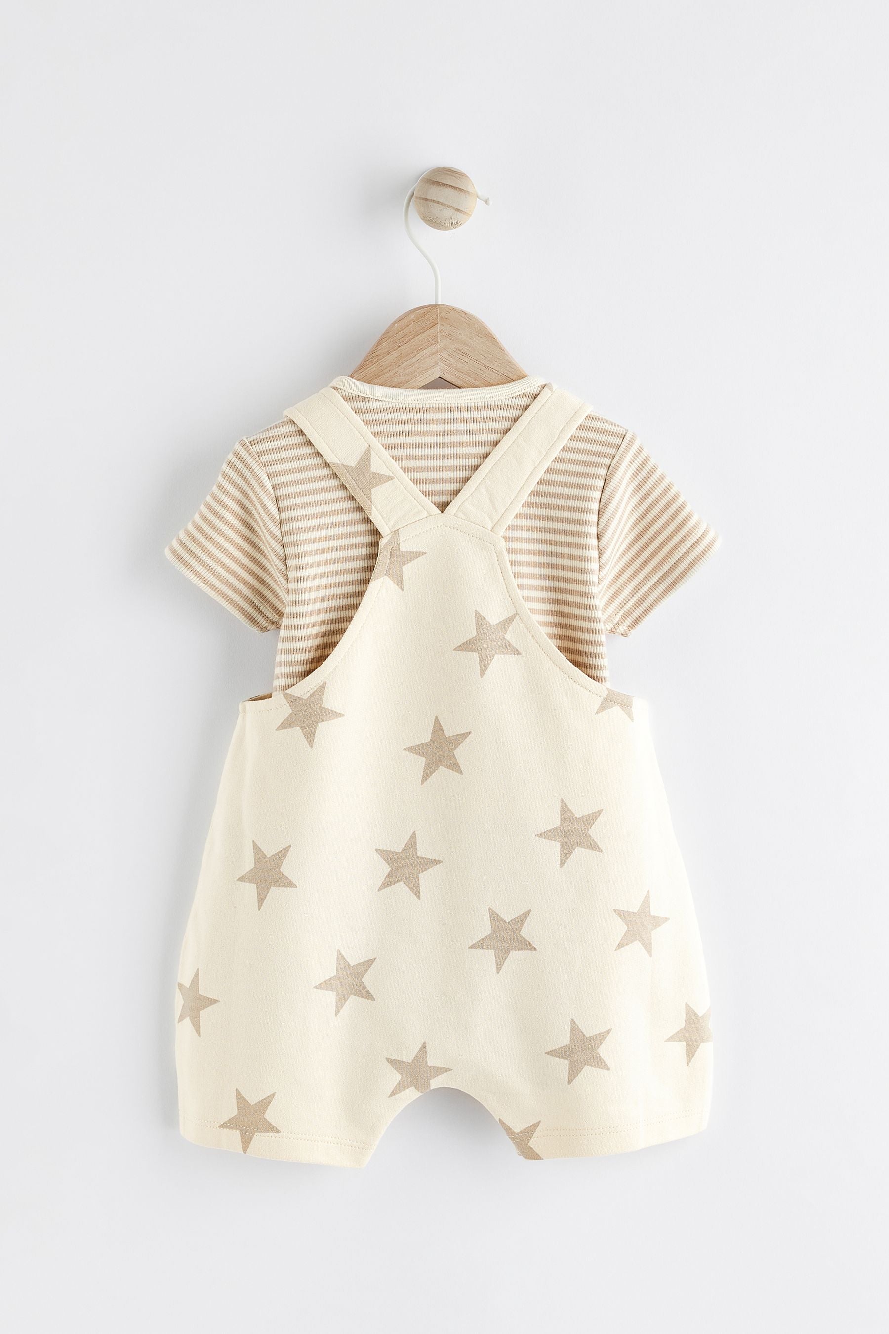 Neutral Star Baby Jersey 100% Cotton Dungarees and Bodysuit Set (0mths-2yrs)