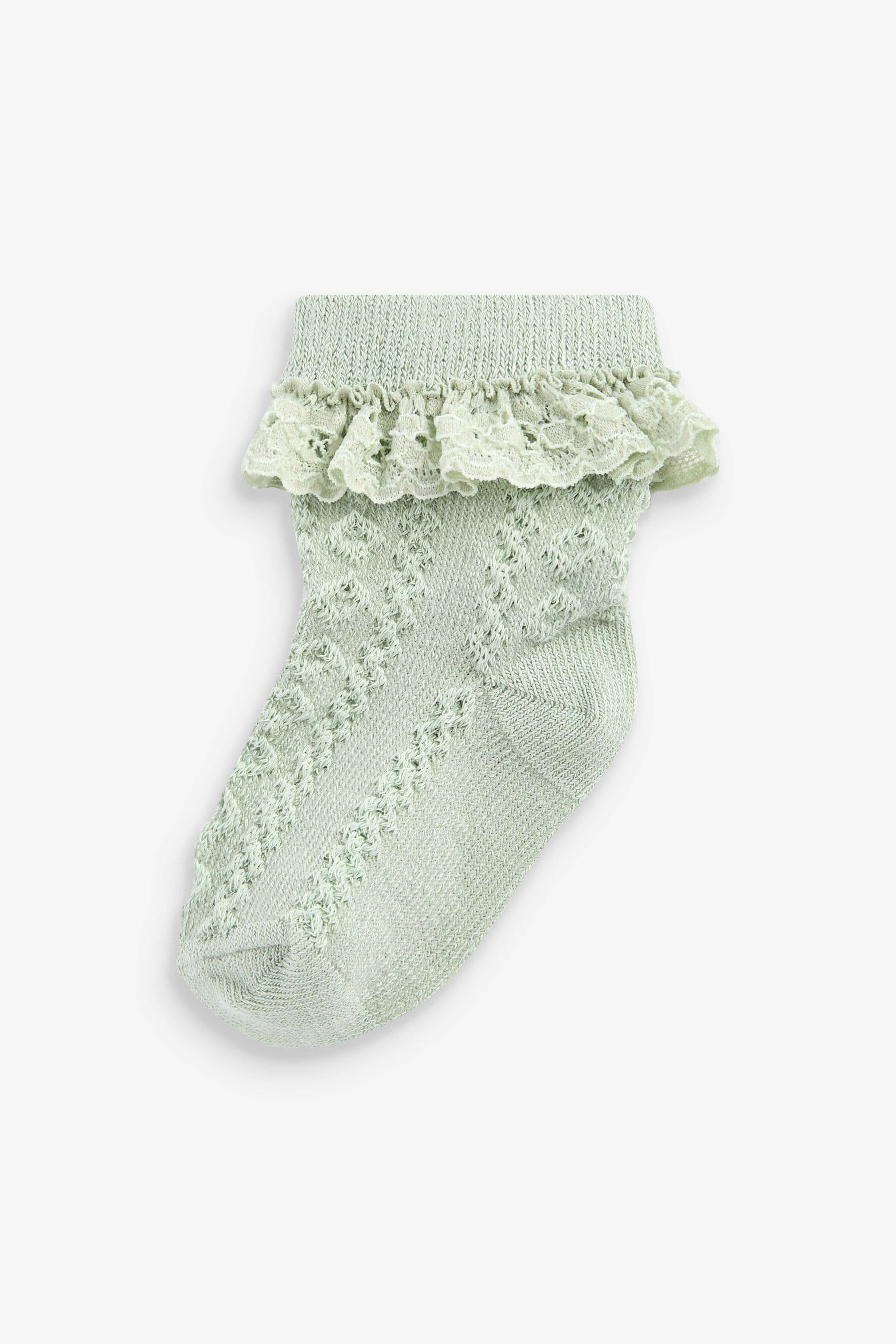 Green/Orange Lace Trim Baby Socks 3 Pack (0mths-2yrs)