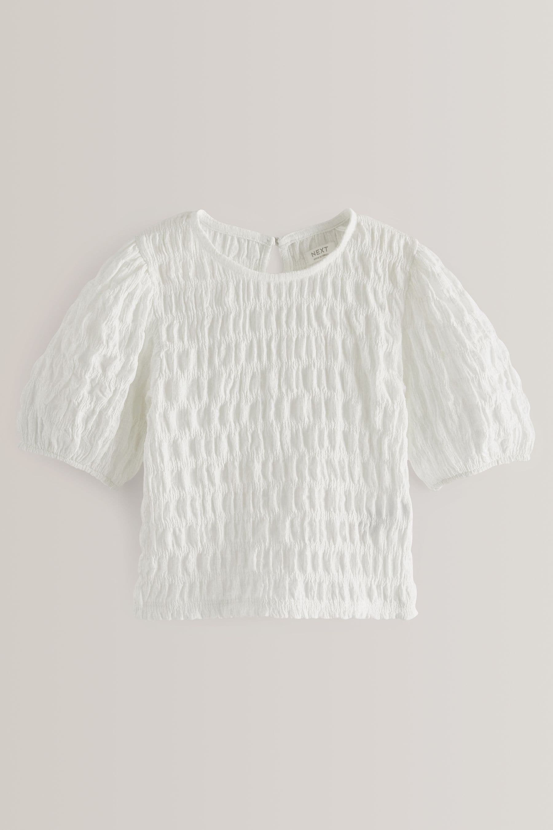 White Puff Sleeve Textured T-Shirt (3-16yrs)